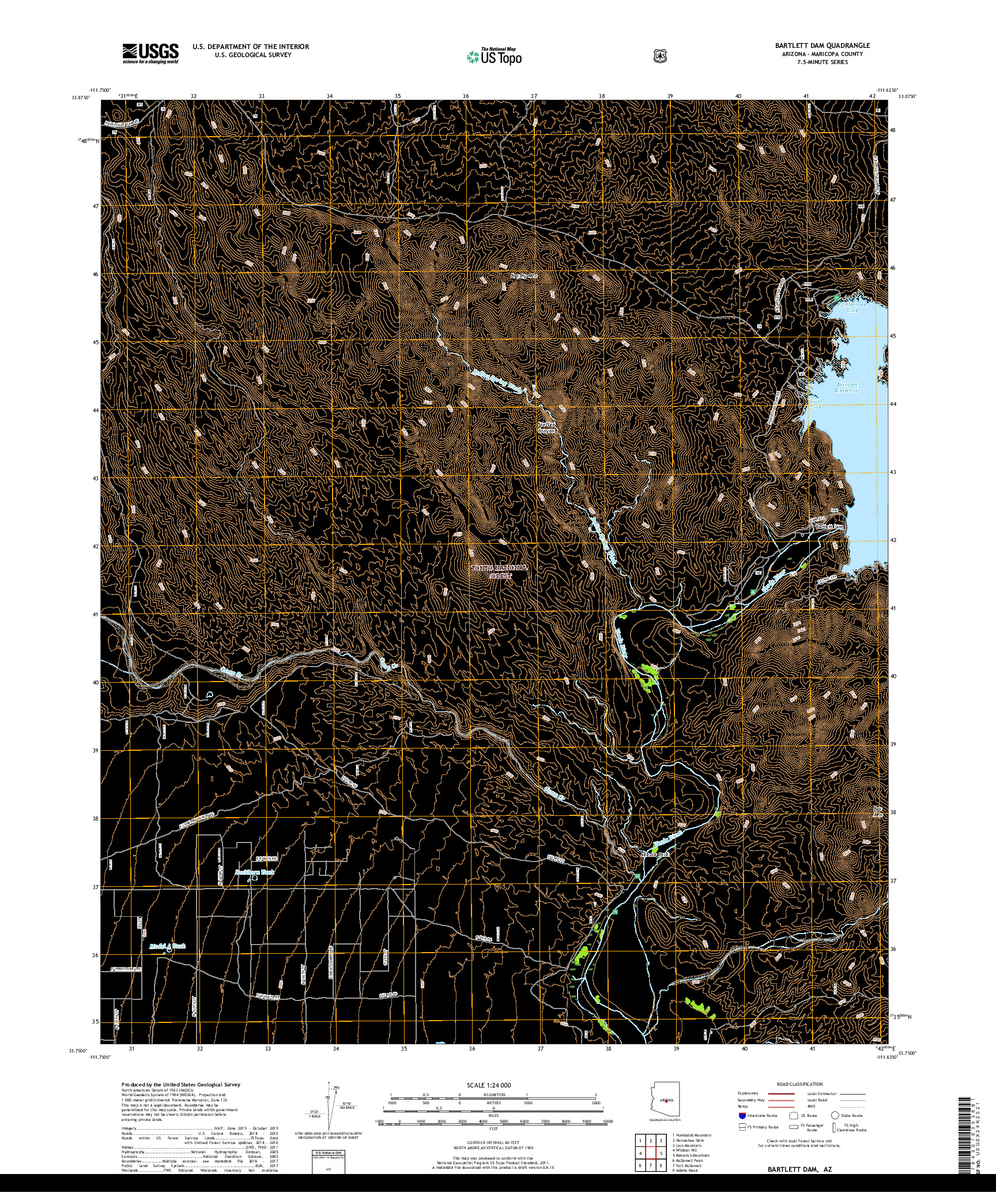 USGS US TOPO 7.5-MINUTE MAP FOR BARTLETT DAM, AZ 2018