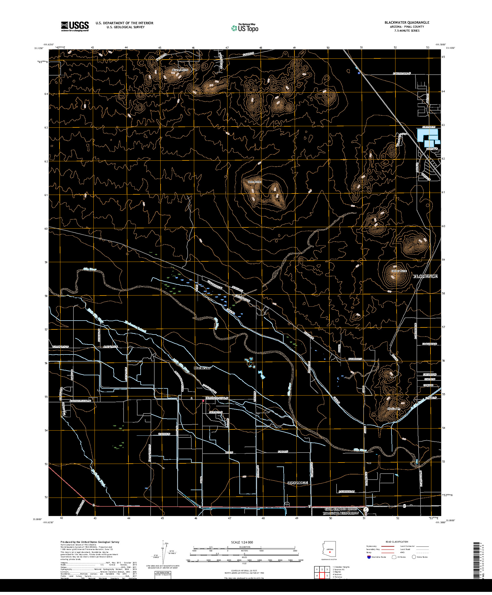 USGS US TOPO 7.5-MINUTE MAP FOR BLACKWATER, AZ 2018