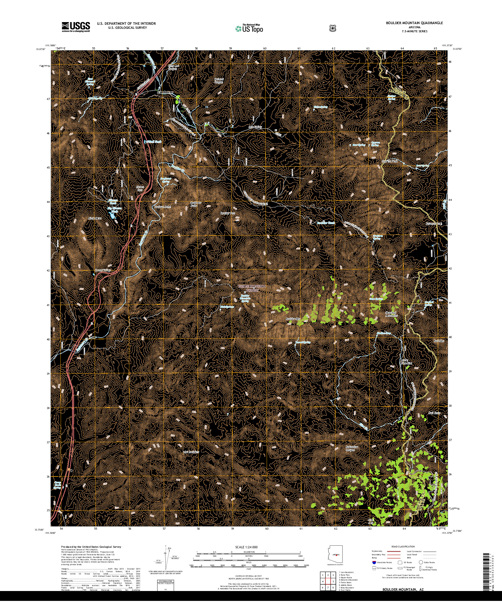 USGS US TOPO 7.5-MINUTE MAP FOR BOULDER MOUNTAIN, AZ 2018