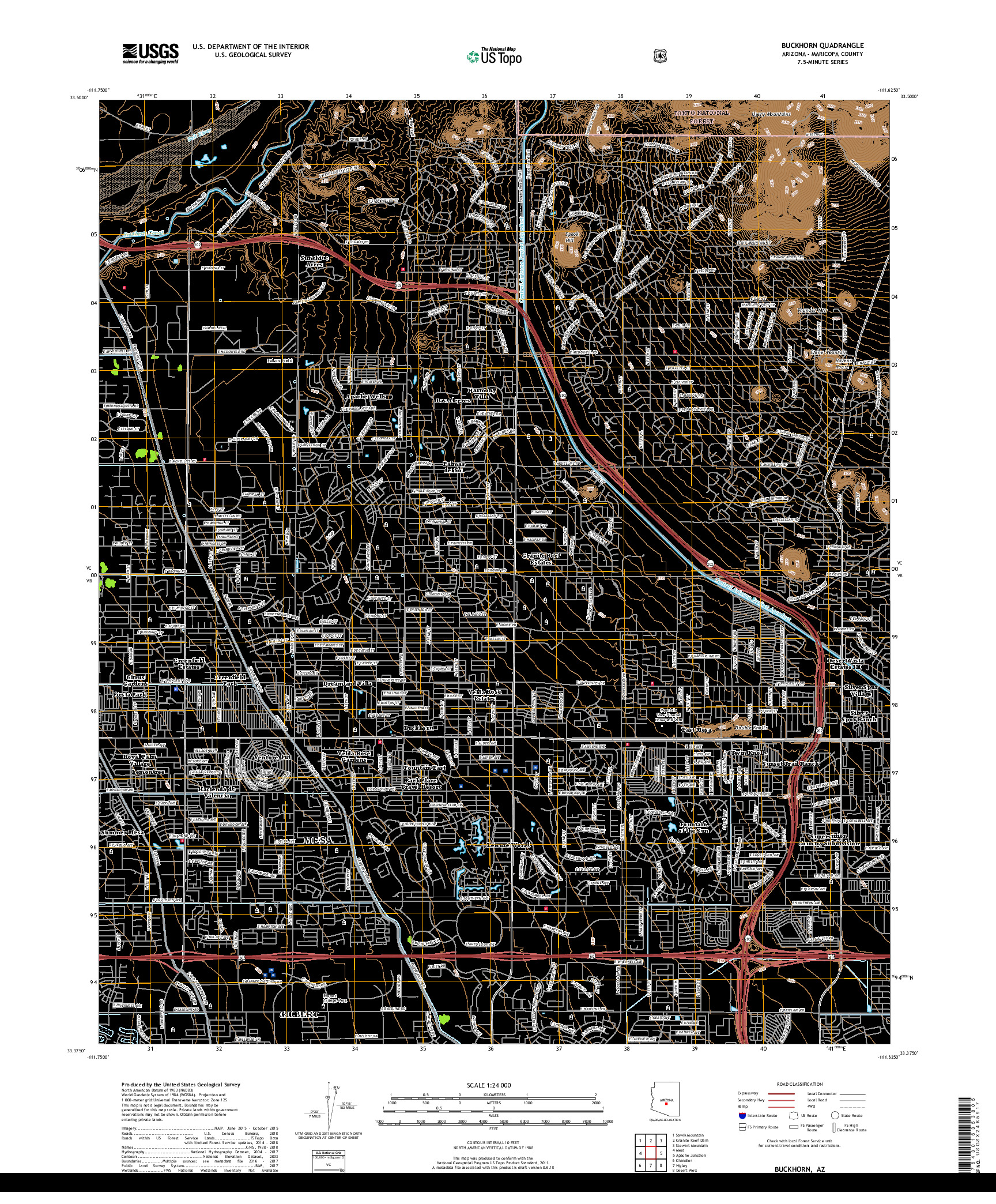 USGS US TOPO 7.5-MINUTE MAP FOR BUCKHORN, AZ 2018