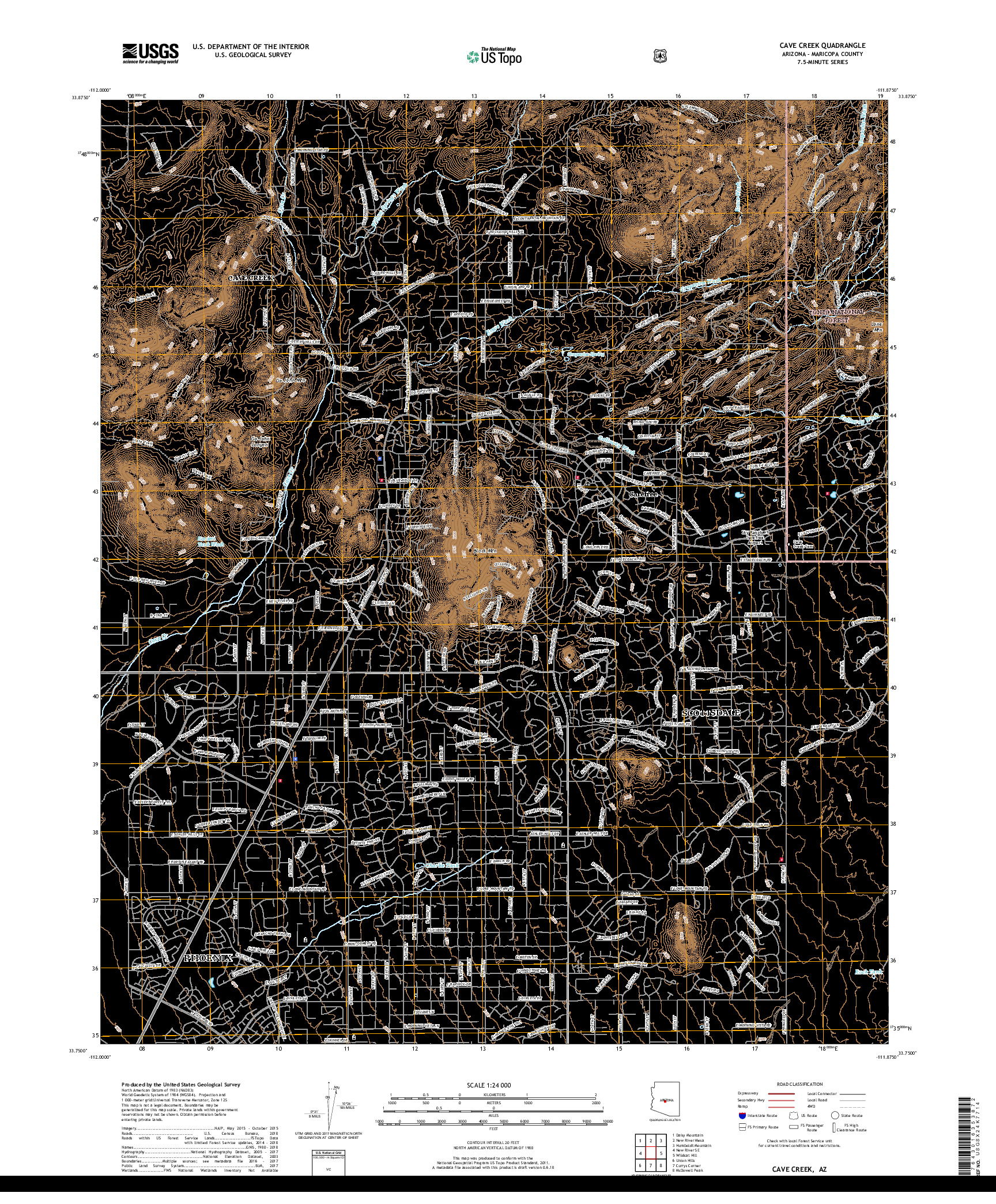 USGS US TOPO 7.5-MINUTE MAP FOR CAVE CREEK, AZ 2018