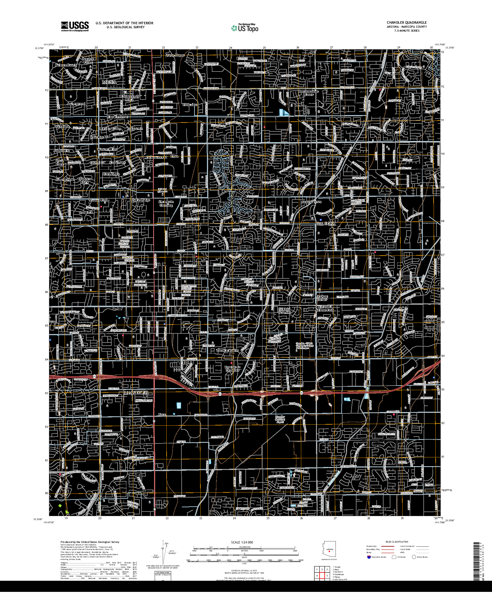 USGS US TOPO 7.5-MINUTE MAP FOR CHANDLER, AZ 2018