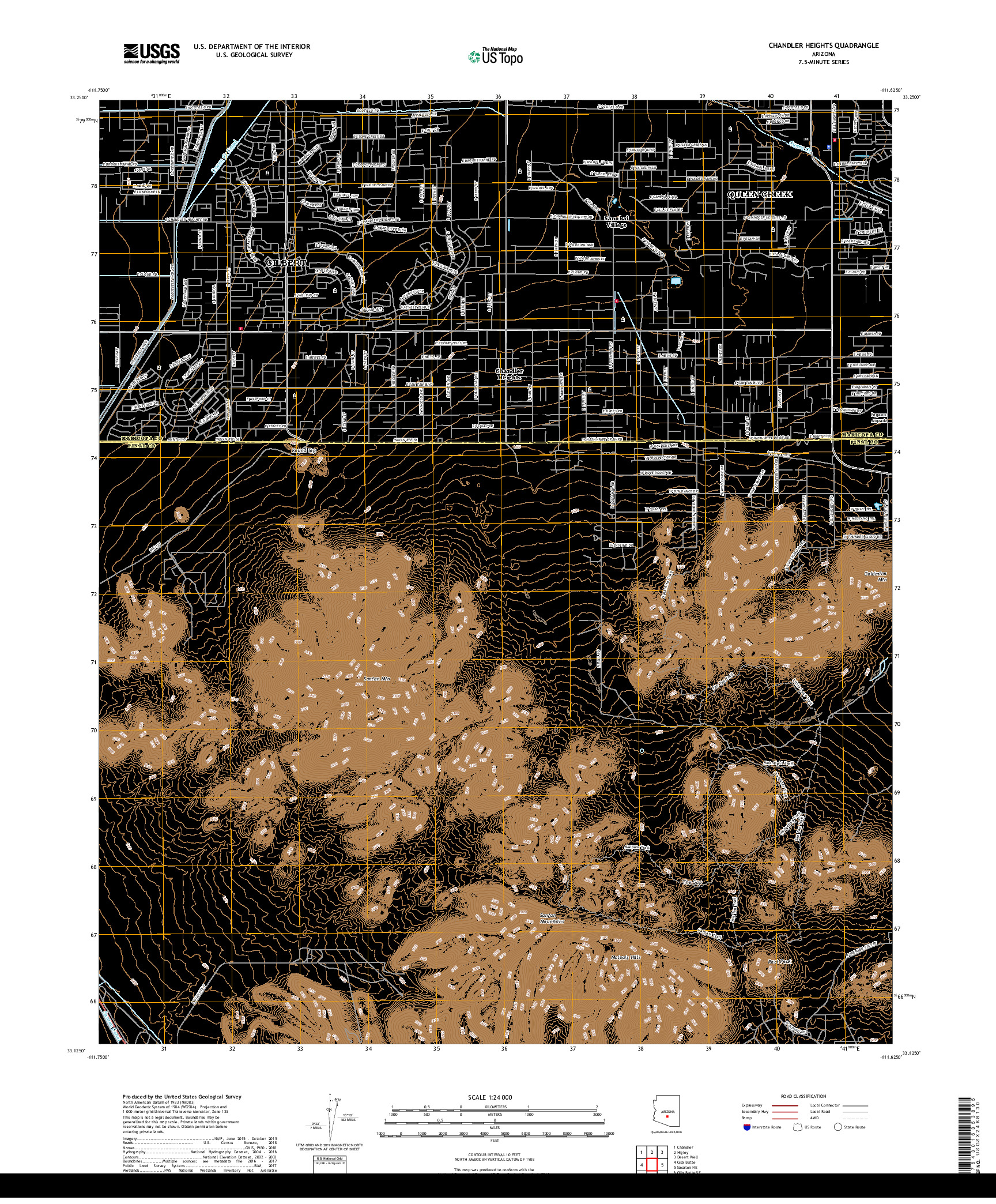 USGS US TOPO 7.5-MINUTE MAP FOR CHANDLER HEIGHTS, AZ 2018