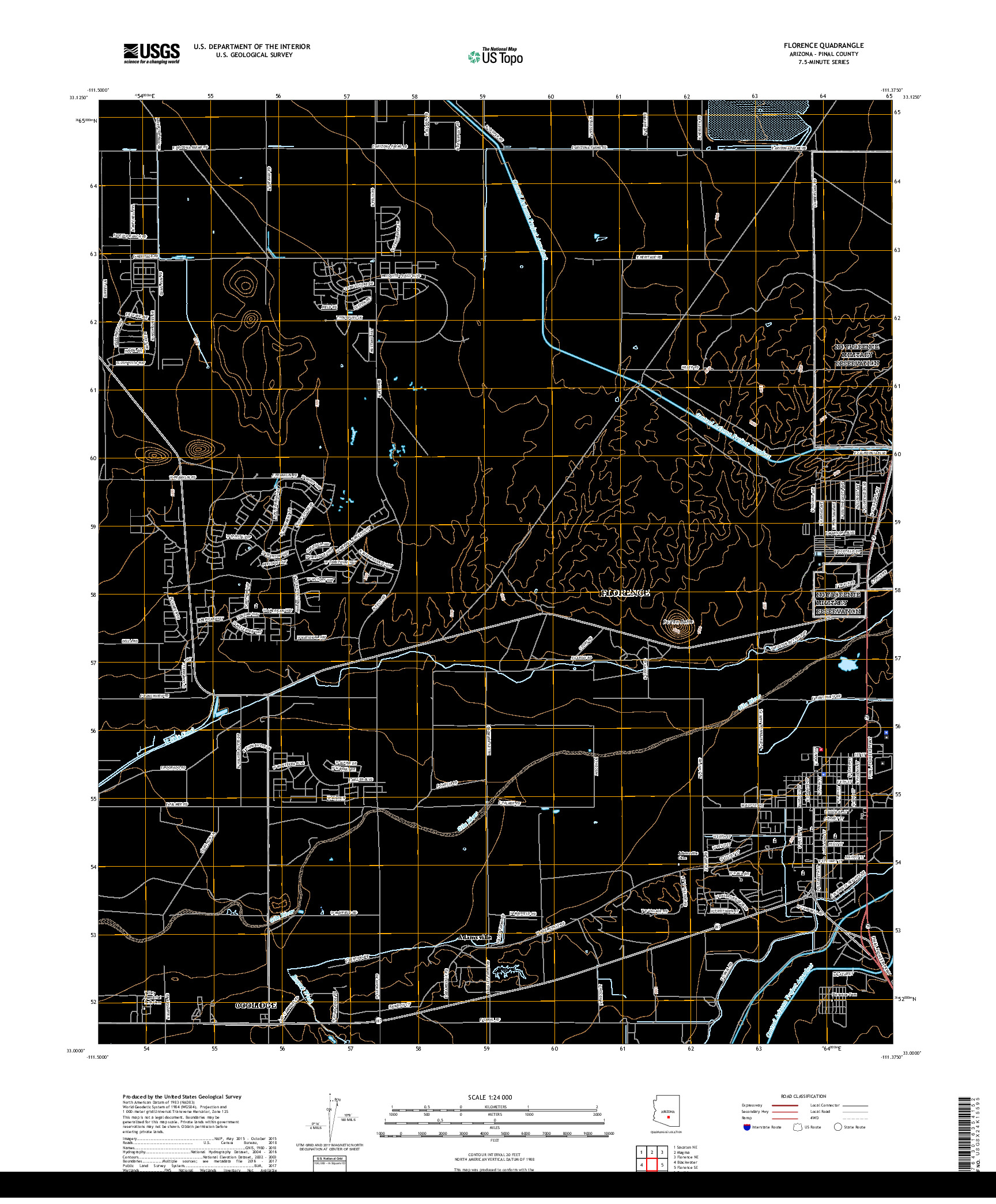 USGS US TOPO 7.5-MINUTE MAP FOR FLORENCE, AZ 2018