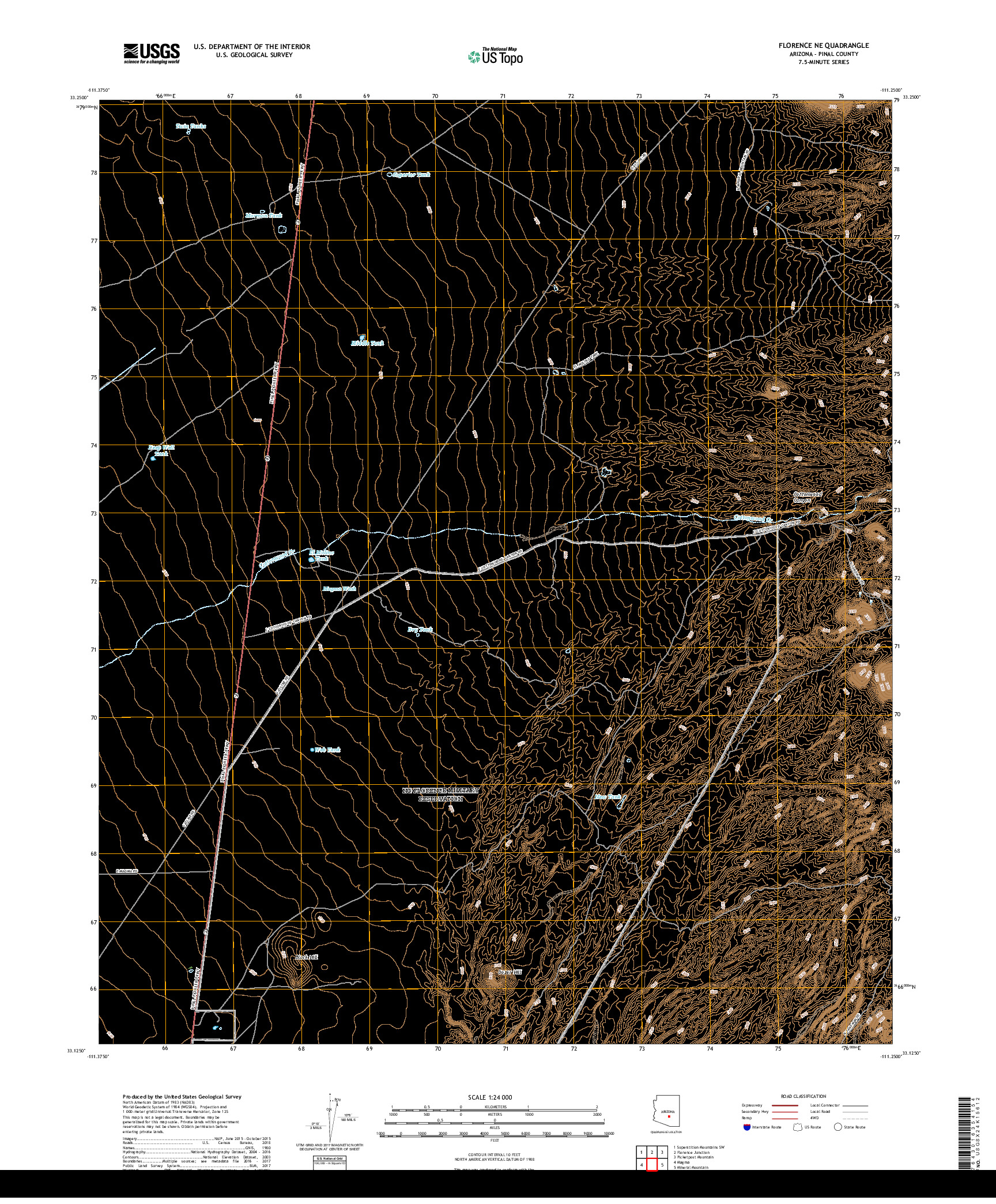 USGS US TOPO 7.5-MINUTE MAP FOR FLORENCE NE, AZ 2018