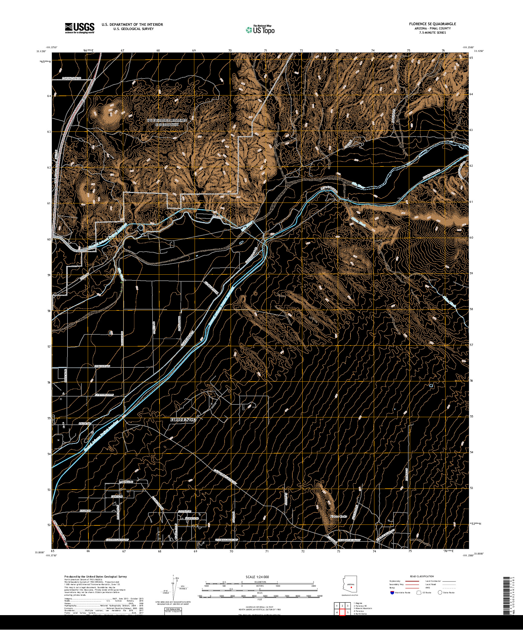 USGS US TOPO 7.5-MINUTE MAP FOR FLORENCE SE, AZ 2018
