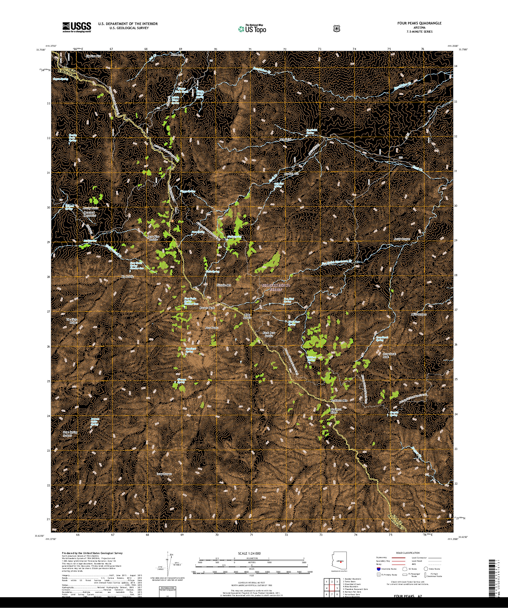 USGS US TOPO 7.5-MINUTE MAP FOR FOUR PEAKS, AZ 2018