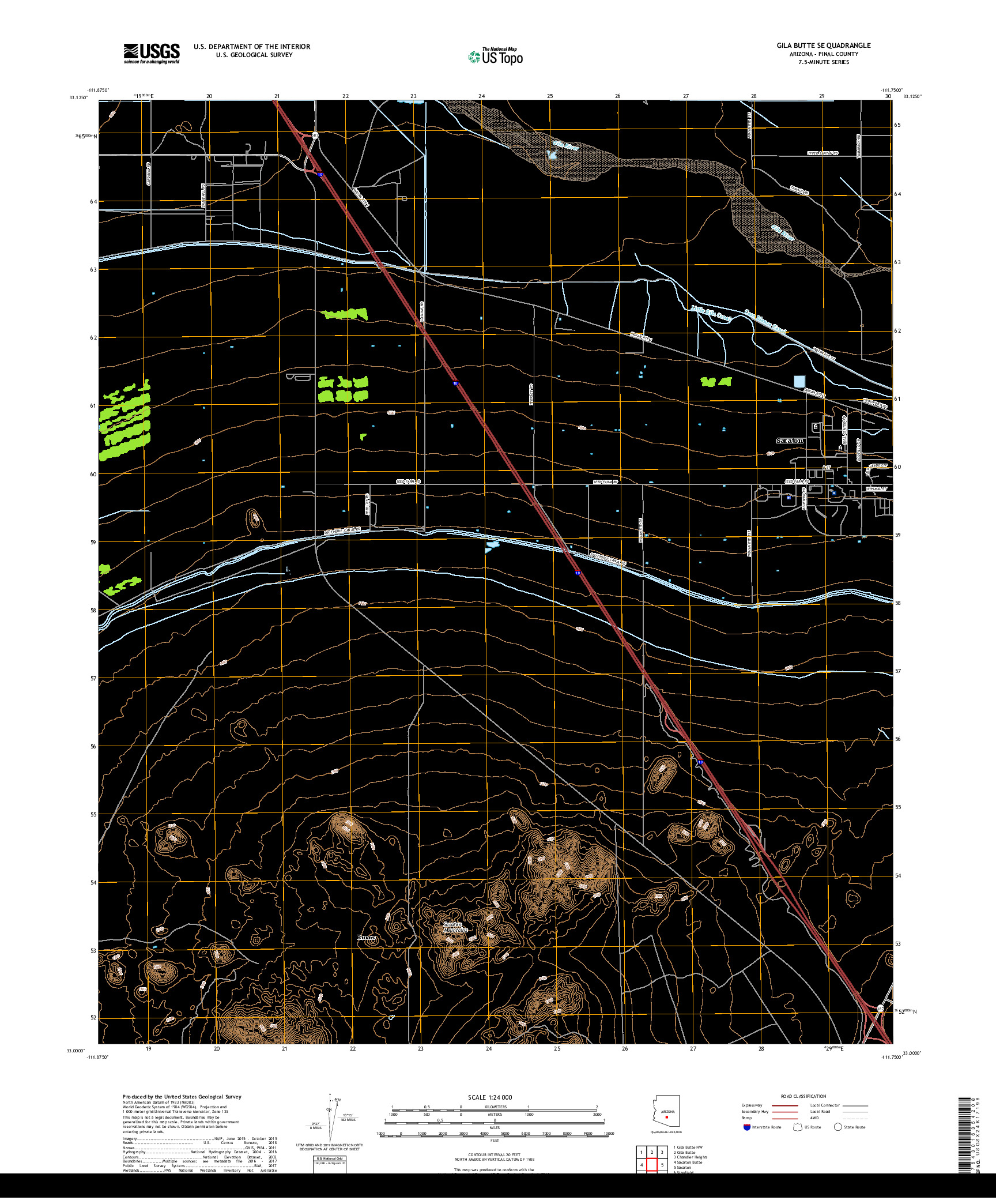 USGS US TOPO 7.5-MINUTE MAP FOR GILA BUTTE SE, AZ 2018