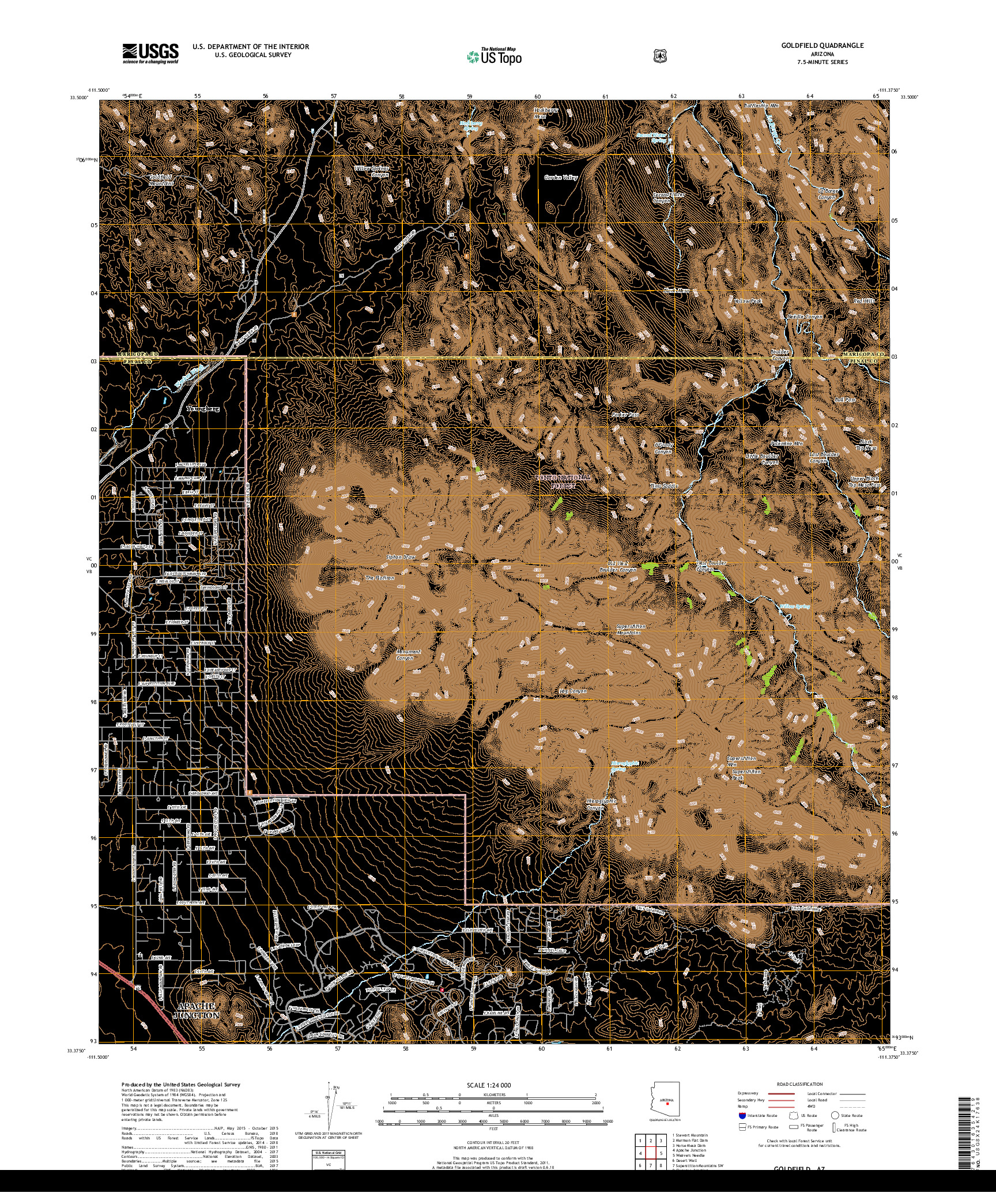 USGS US TOPO 7.5-MINUTE MAP FOR GOLDFIELD, AZ 2018
