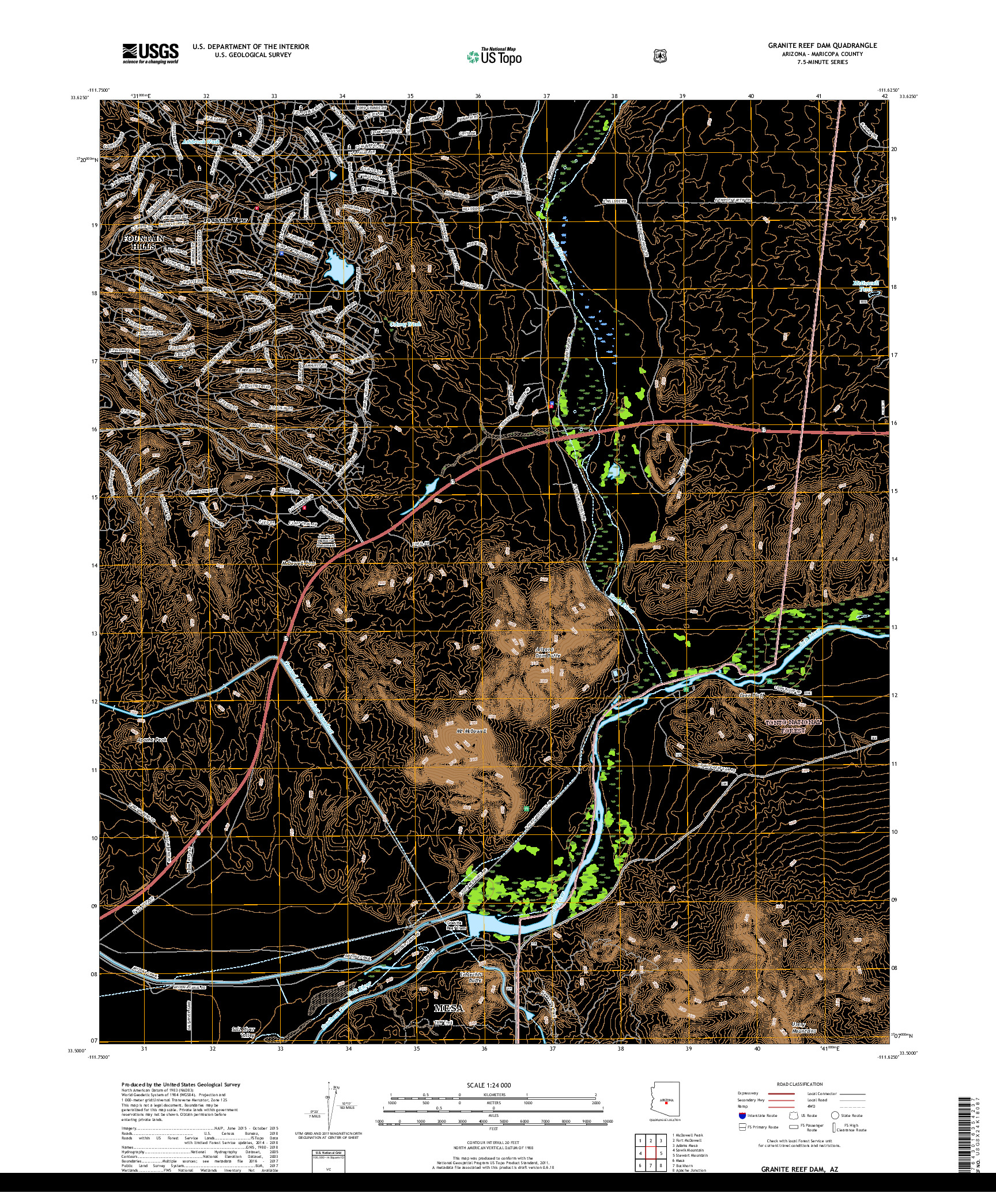 USGS US TOPO 7.5-MINUTE MAP FOR GRANITE REEF DAM, AZ 2018
