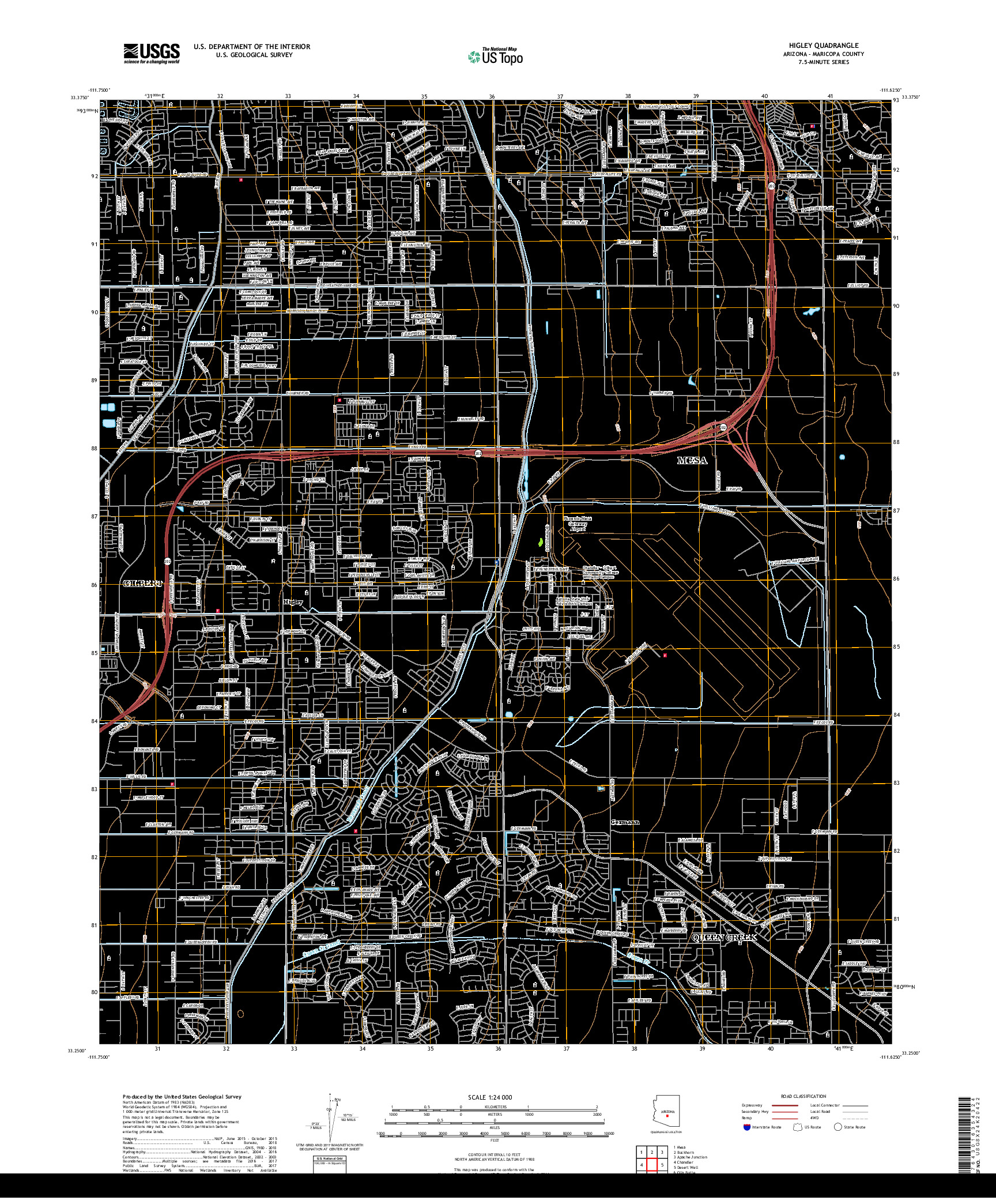 USGS US TOPO 7.5-MINUTE MAP FOR HIGLEY, AZ 2018