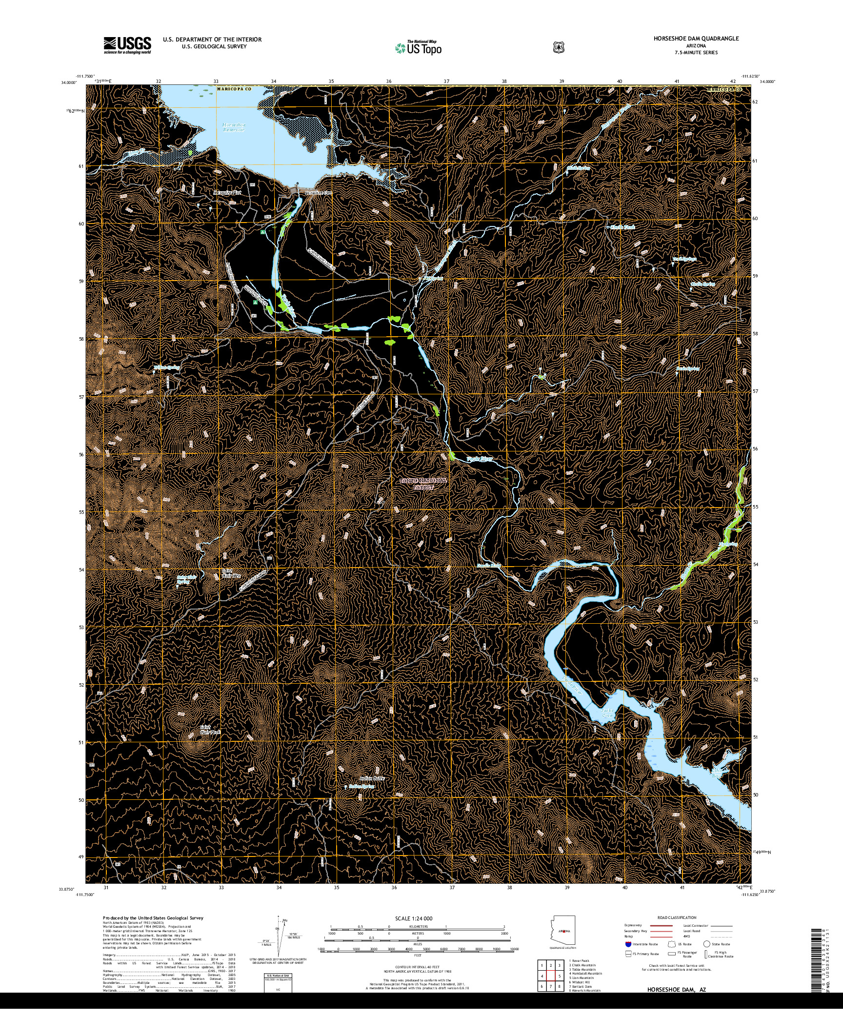 USGS US TOPO 7.5-MINUTE MAP FOR HORSESHOE DAM, AZ 2018