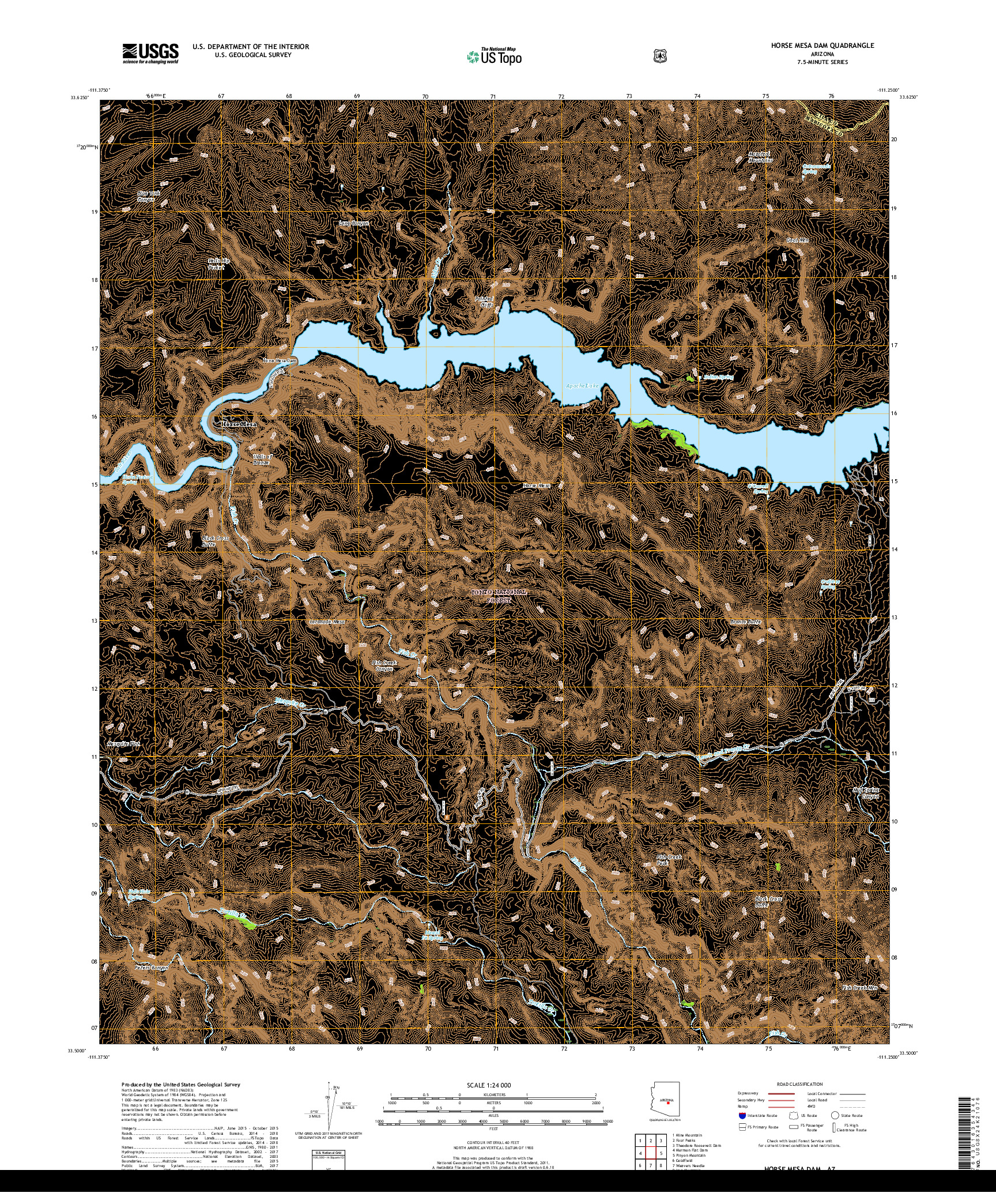 USGS US TOPO 7.5-MINUTE MAP FOR HORSE MESA DAM, AZ 2018