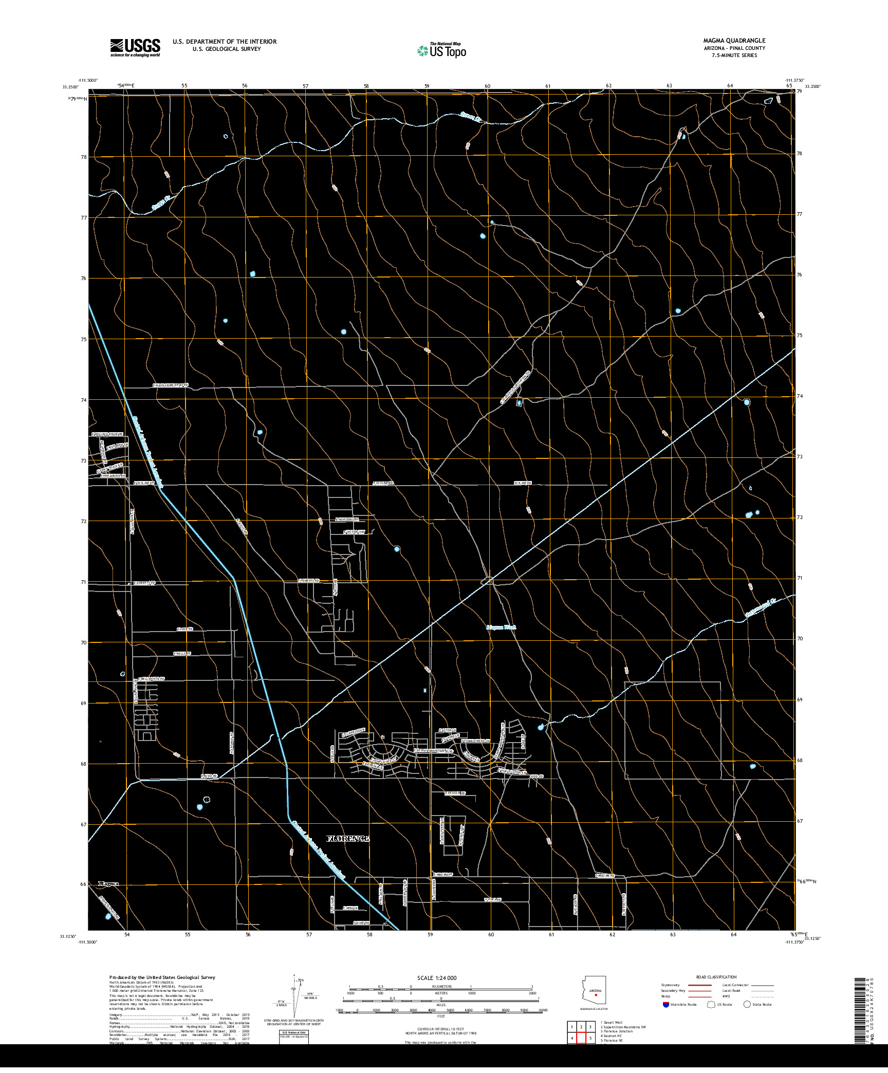 USGS US TOPO 7.5-MINUTE MAP FOR MAGMA, AZ 2018