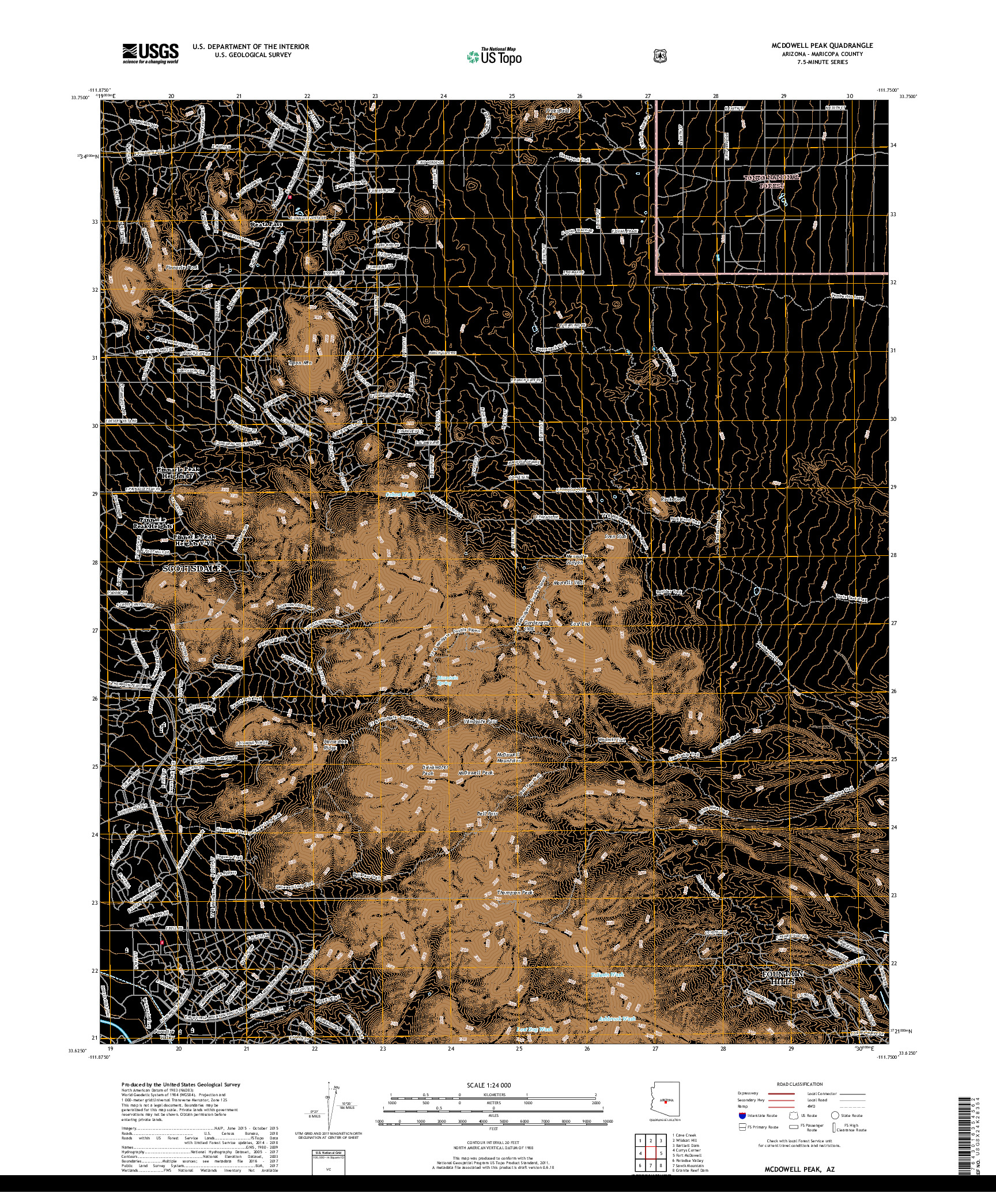 USGS US TOPO 7.5-MINUTE MAP FOR MCDOWELL PEAK, AZ 2018