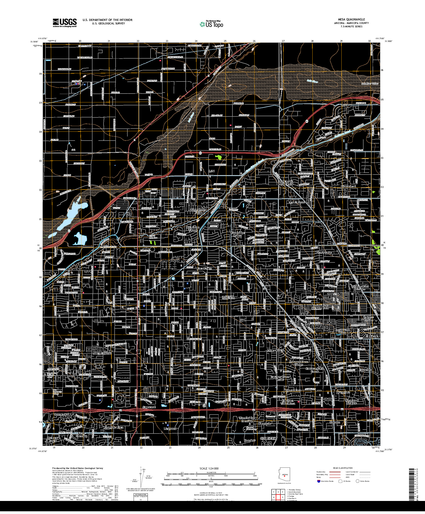 USGS US TOPO 7.5-MINUTE MAP FOR MESA, AZ 2018