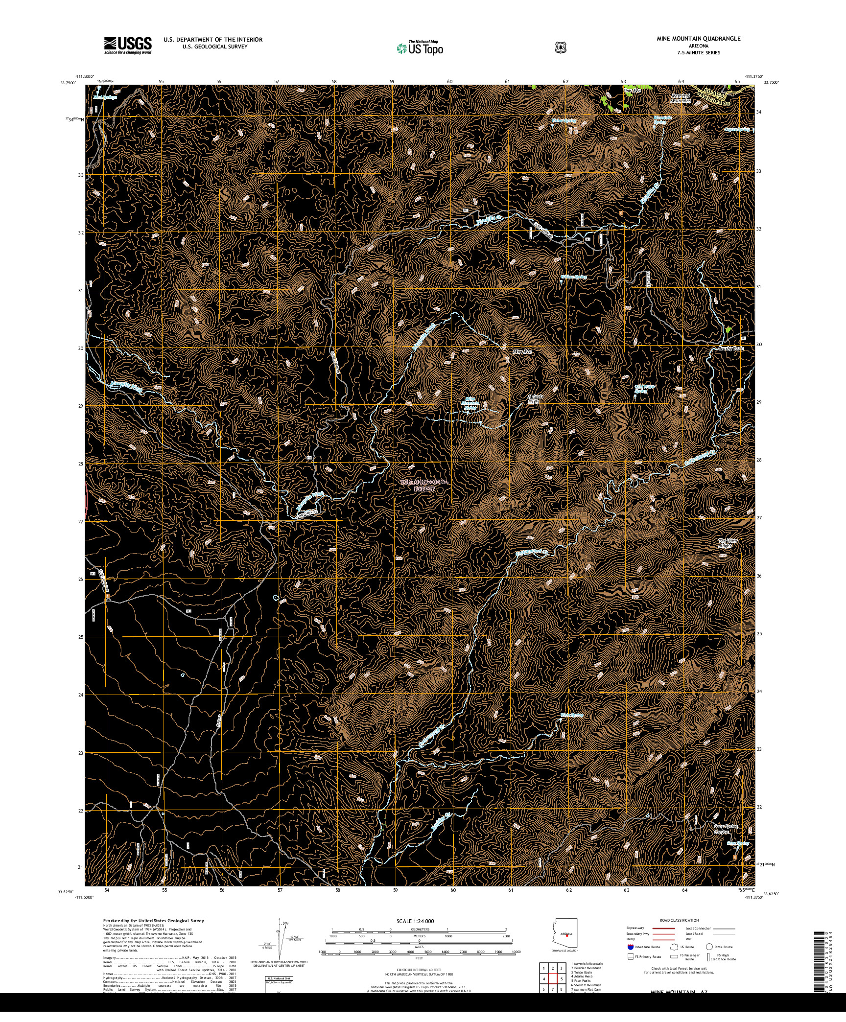 USGS US TOPO 7.5-MINUTE MAP FOR MINE MOUNTAIN, AZ 2018