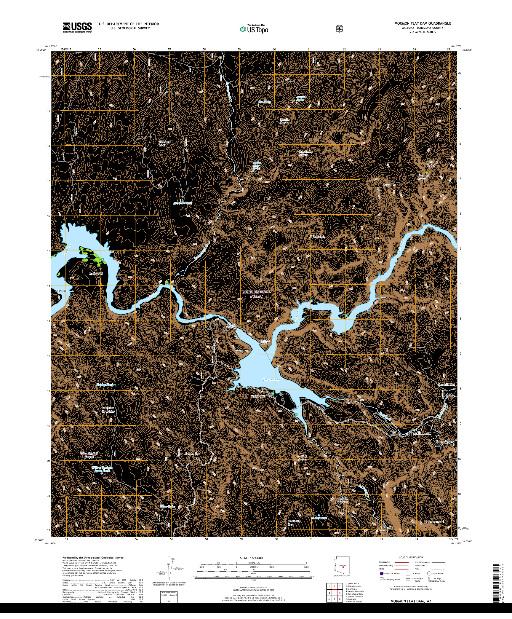 USGS US TOPO 7.5-MINUTE MAP FOR MORMON FLAT DAM, AZ 2018