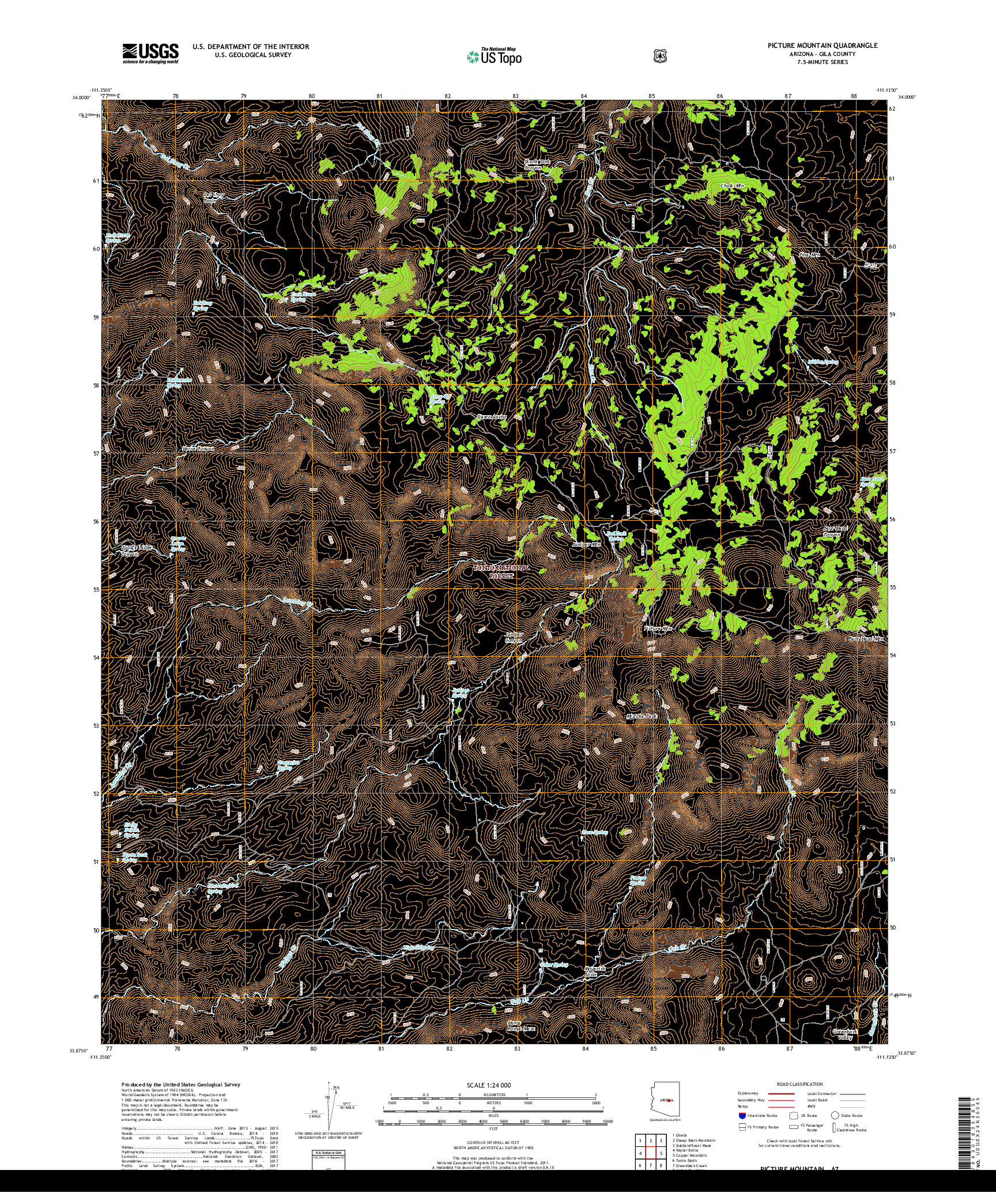 USGS US TOPO 7.5-MINUTE MAP FOR PICTURE MOUNTAIN, AZ 2018