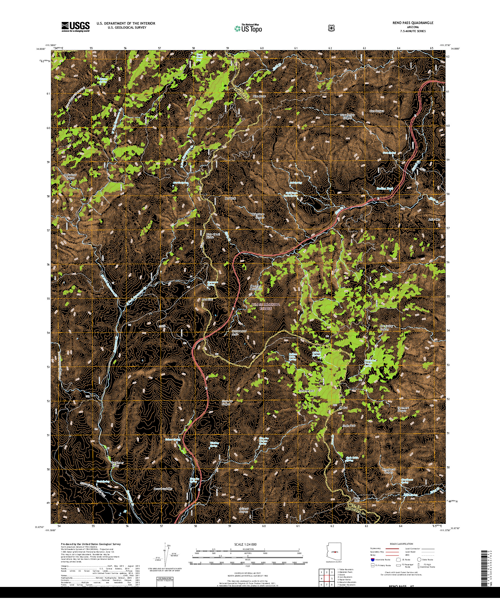 USGS US TOPO 7.5-MINUTE MAP FOR RENO PASS, AZ 2018