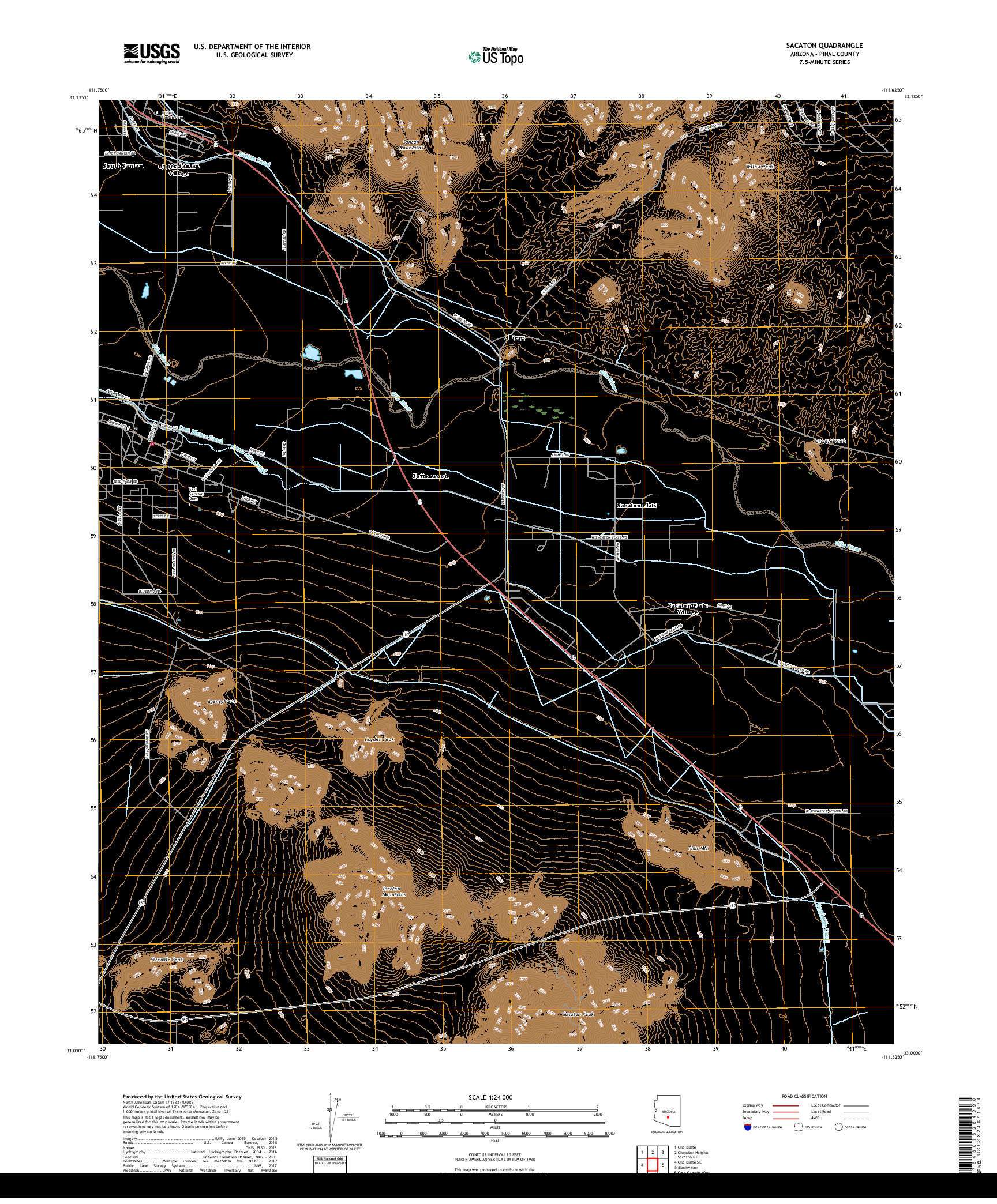 USGS US TOPO 7.5-MINUTE MAP FOR SACATON, AZ 2018