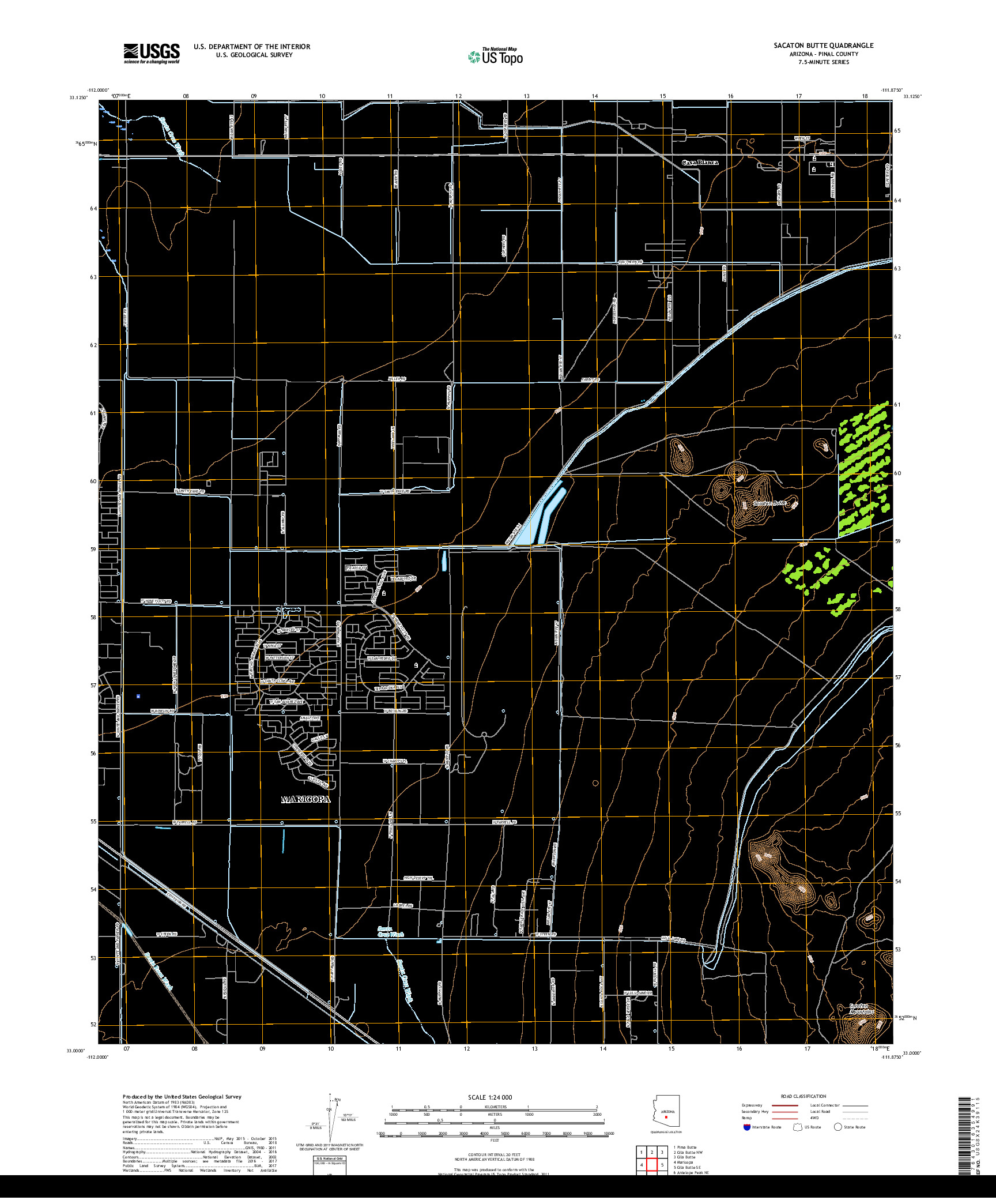 USGS US TOPO 7.5-MINUTE MAP FOR SACATON BUTTE, AZ 2018