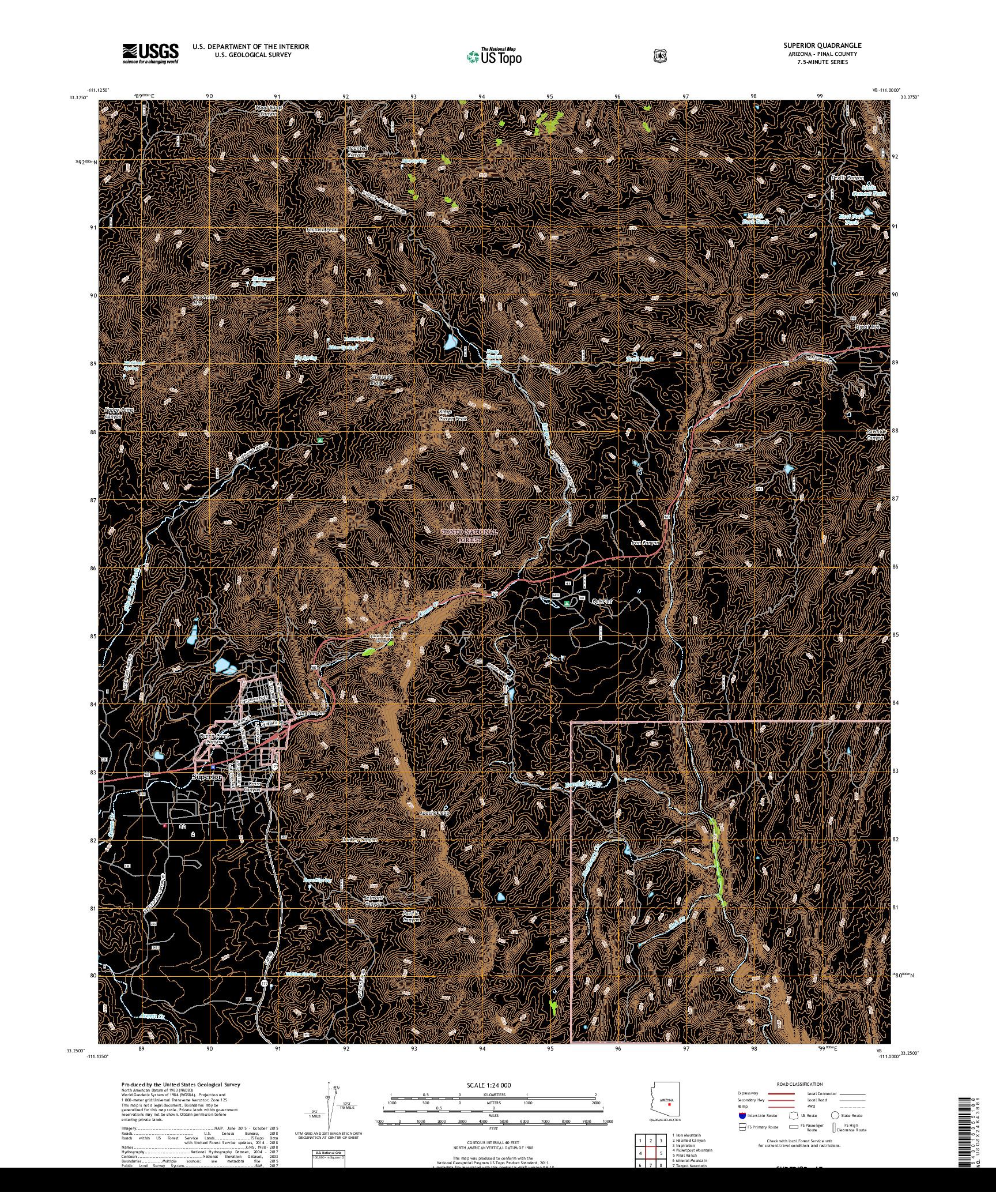 USGS US TOPO 7.5-MINUTE MAP FOR SUPERIOR, AZ 2018
