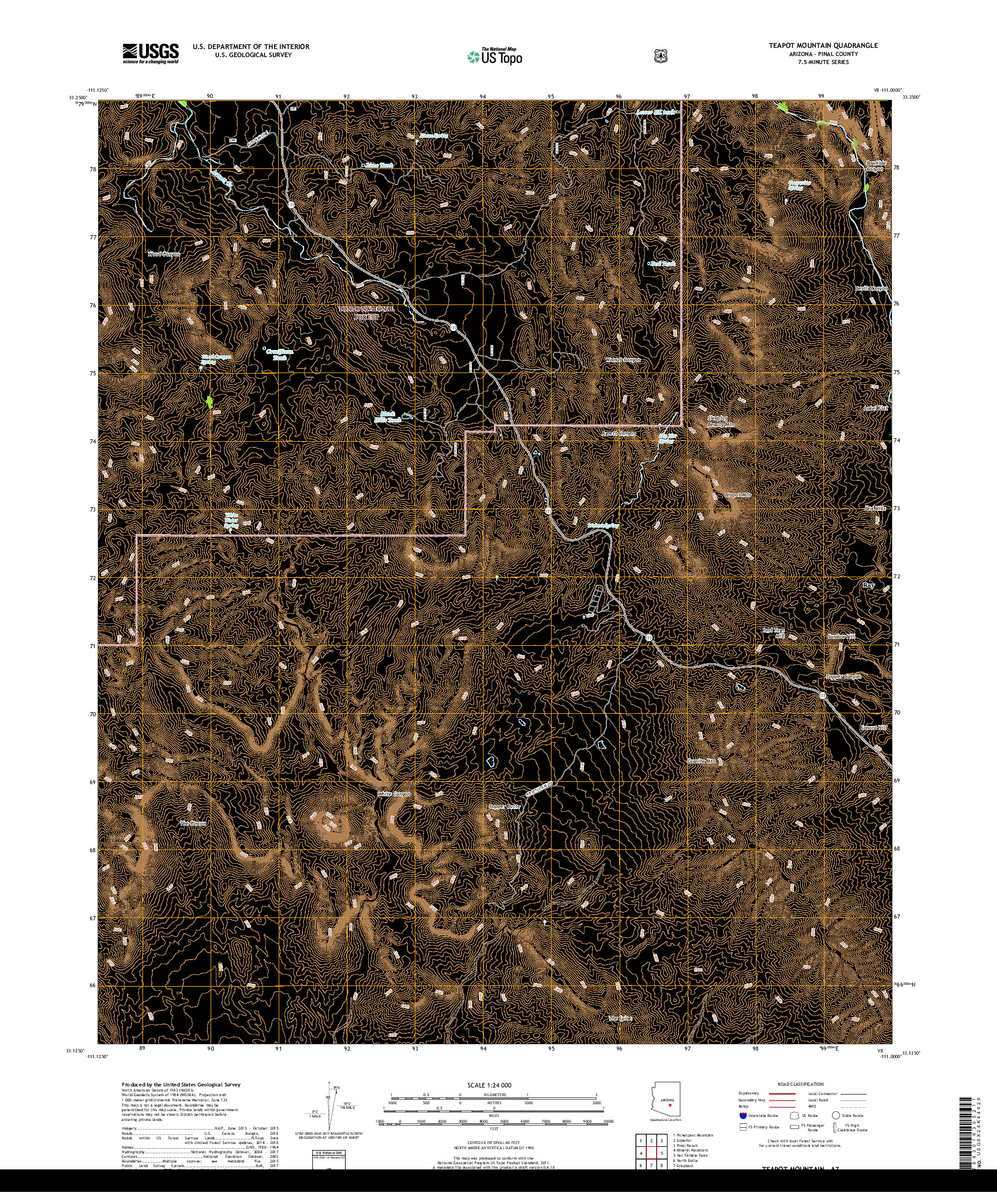 USGS US TOPO 7.5-MINUTE MAP FOR TEAPOT MOUNTAIN, AZ 2018