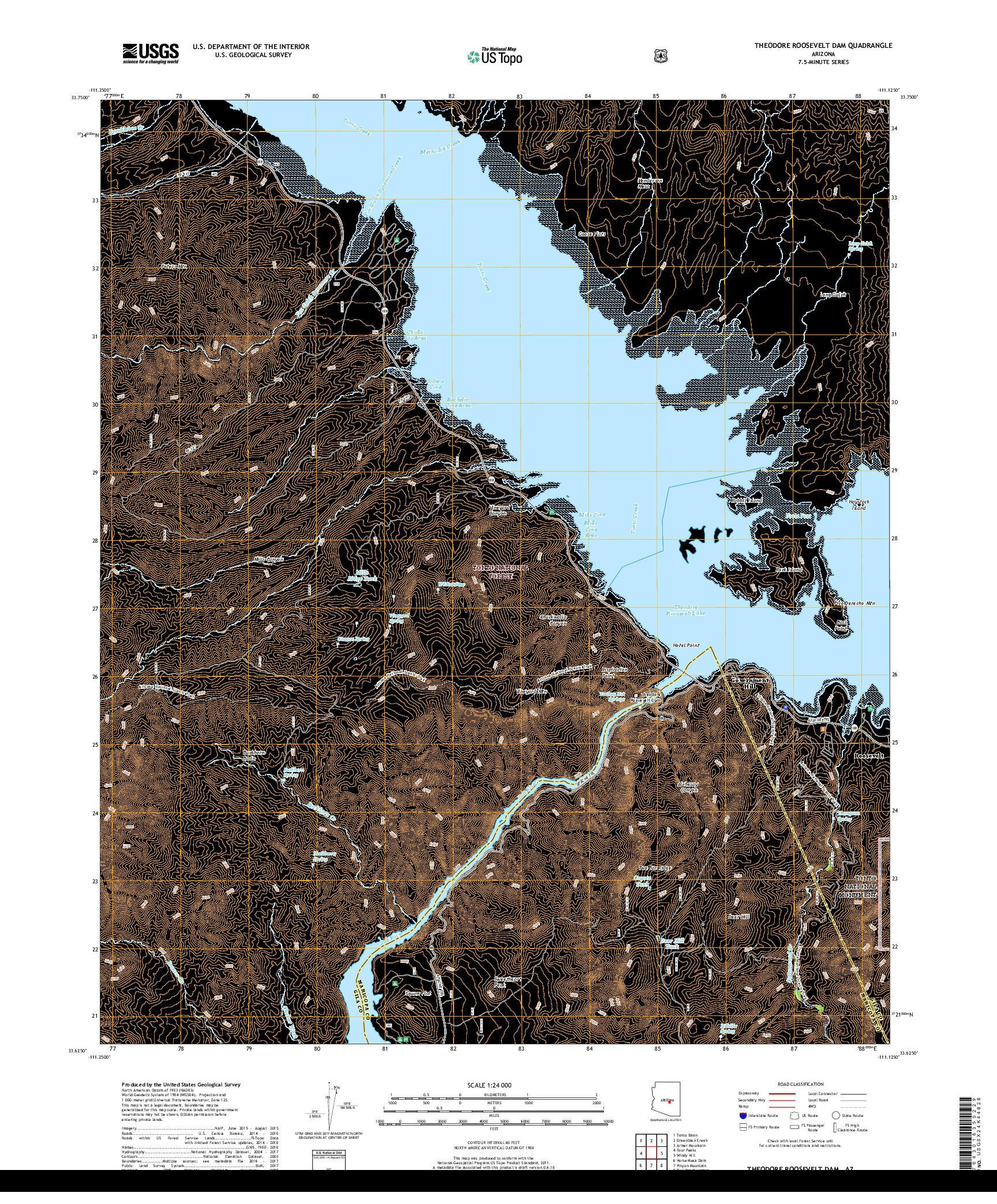 USGS US TOPO 7.5-MINUTE MAP FOR THEODORE ROOSEVELT DAM, AZ 2018