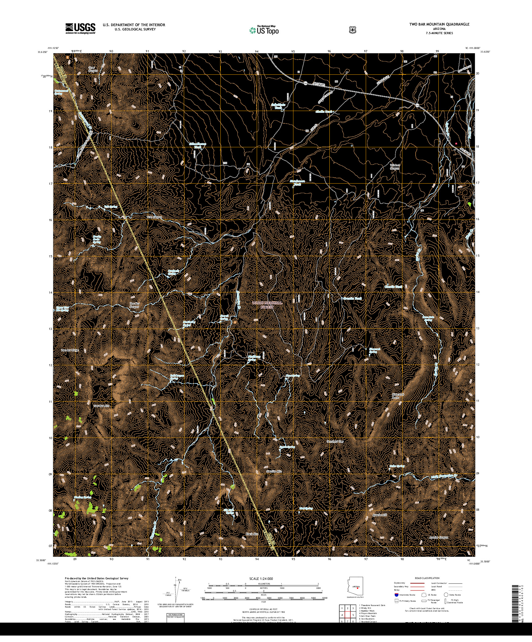 USGS US TOPO 7.5-MINUTE MAP FOR TWO BAR MOUNTAIN, AZ 2018