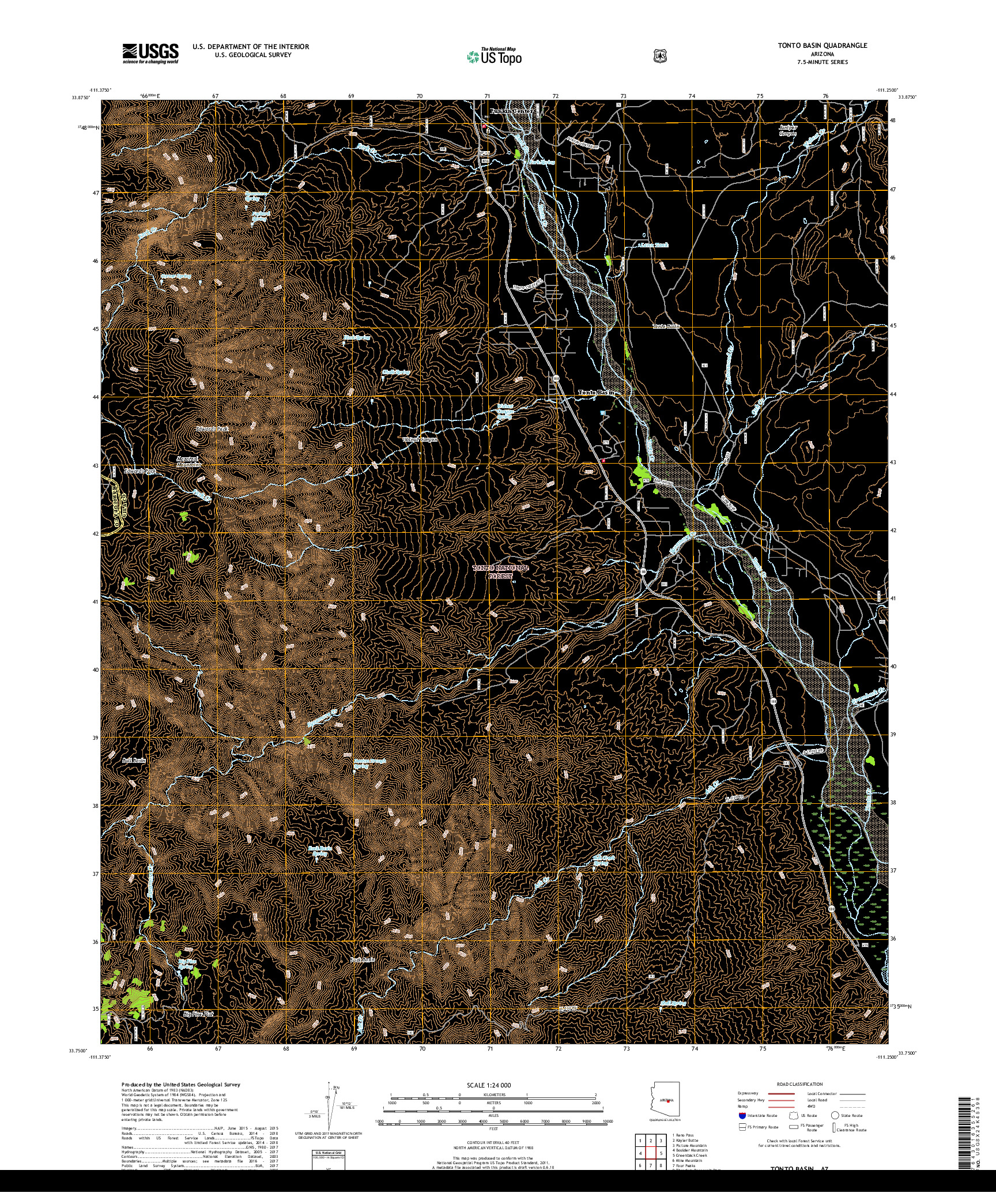USGS US TOPO 7.5-MINUTE MAP FOR TONTO BASIN, AZ 2018