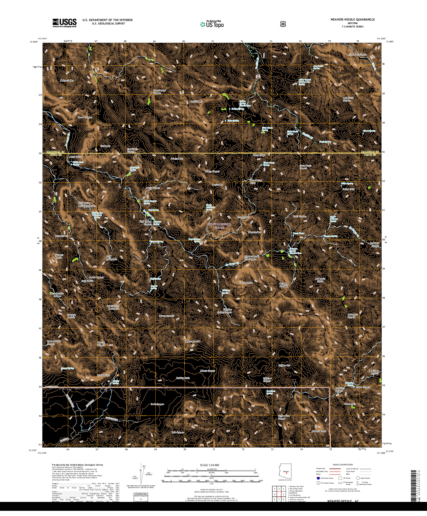 USGS US TOPO 7.5-MINUTE MAP FOR WEAVERS NEEDLE, AZ 2018