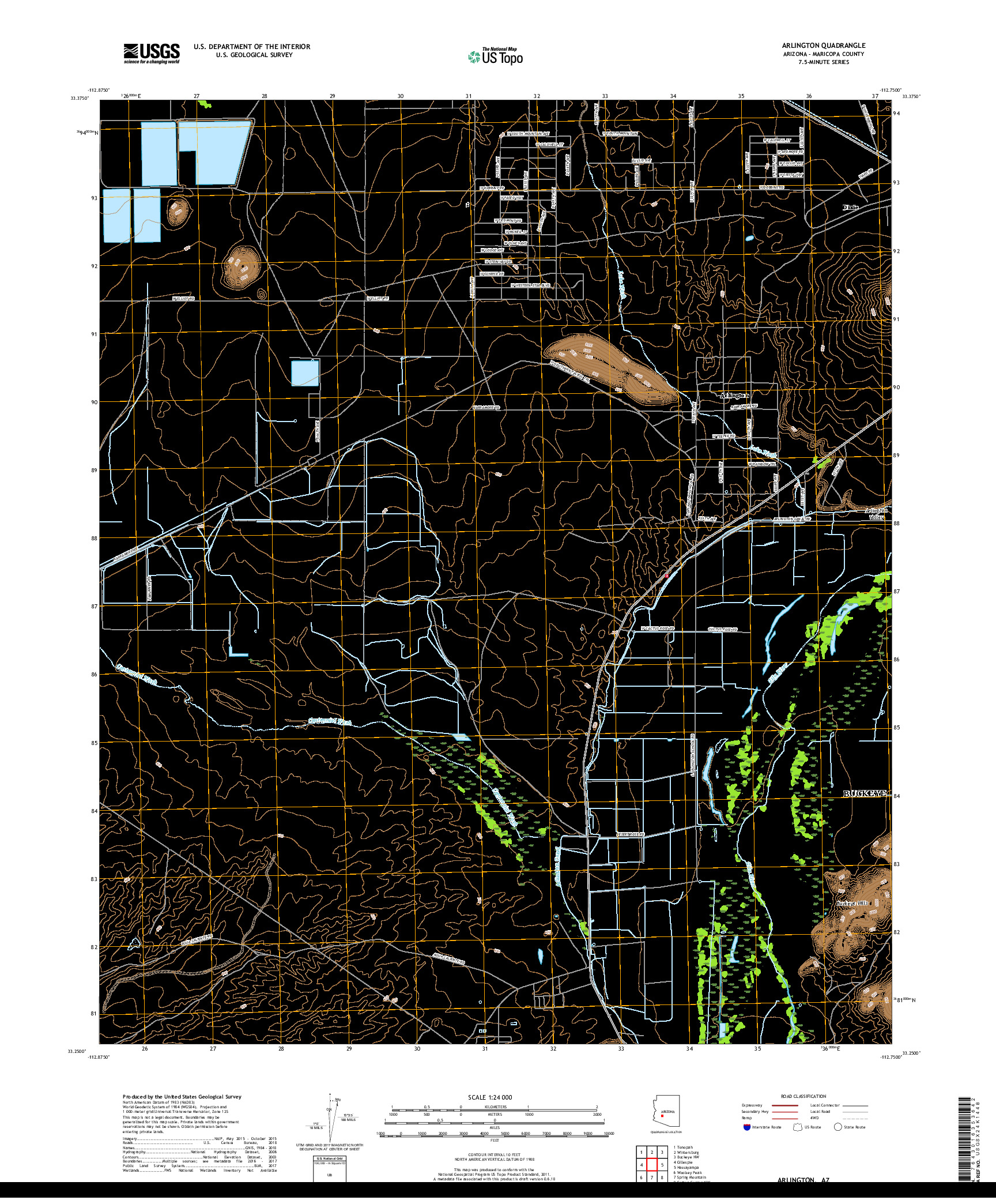 USGS US TOPO 7.5-MINUTE MAP FOR ARLINGTON, AZ 2018