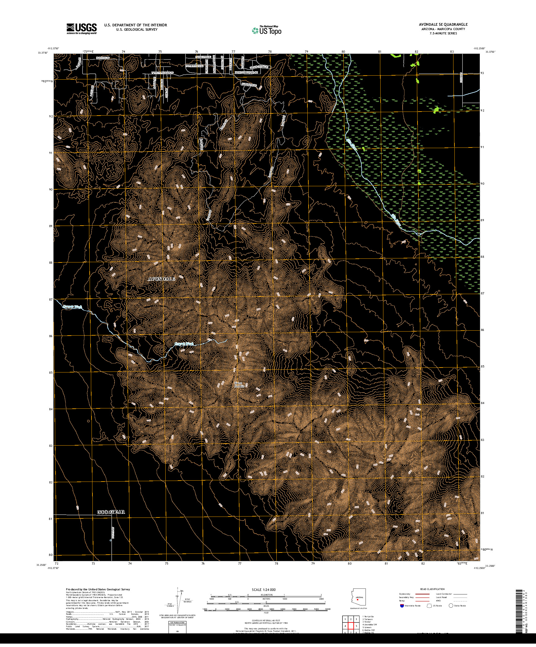 USGS US TOPO 7.5-MINUTE MAP FOR AVONDALE SE, AZ 2018
