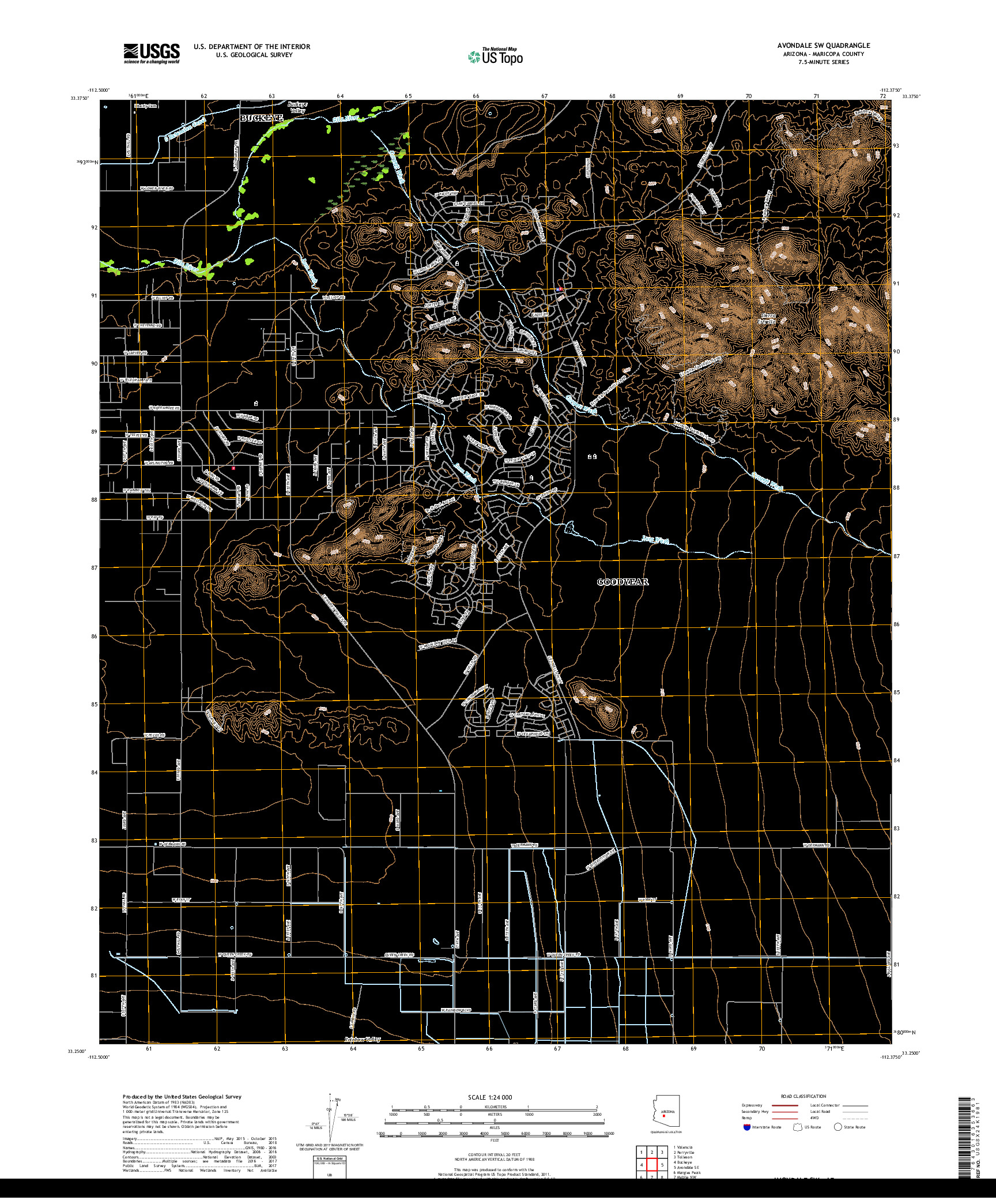 USGS US TOPO 7.5-MINUTE MAP FOR AVONDALE SW, AZ 2018