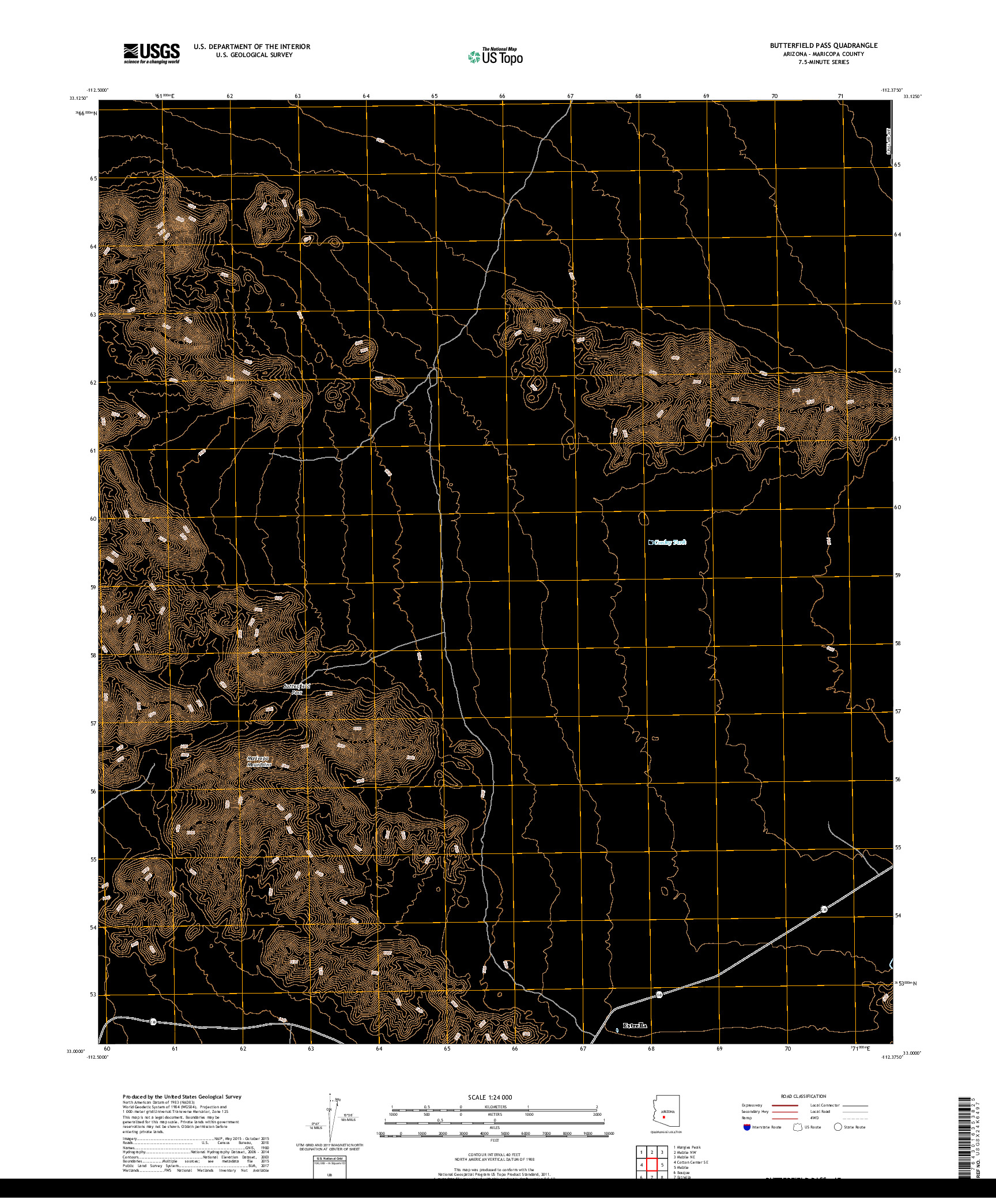 USGS US TOPO 7.5-MINUTE MAP FOR BUTTERFIELD PASS, AZ 2018