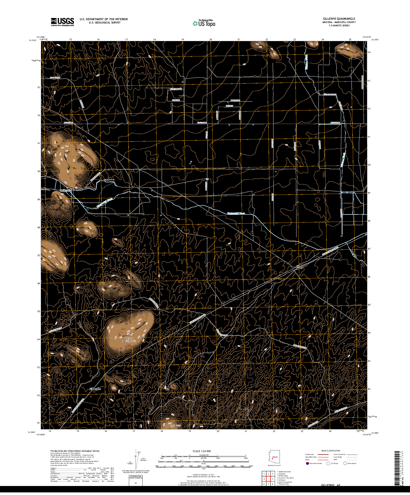 USGS US TOPO 7.5-MINUTE MAP FOR GILLESPIE, AZ 2018