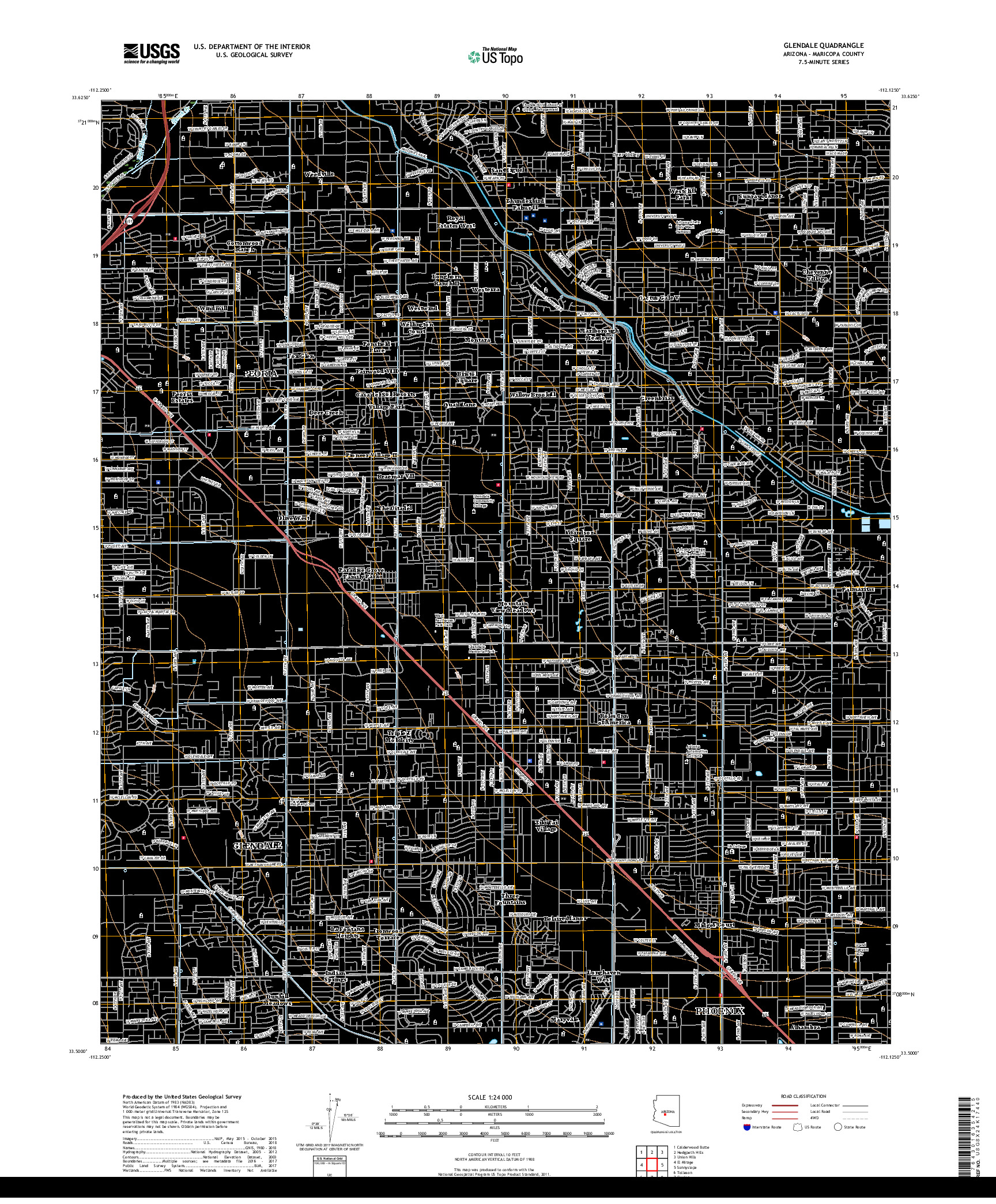 USGS US TOPO 7.5-MINUTE MAP FOR GLENDALE, AZ 2018