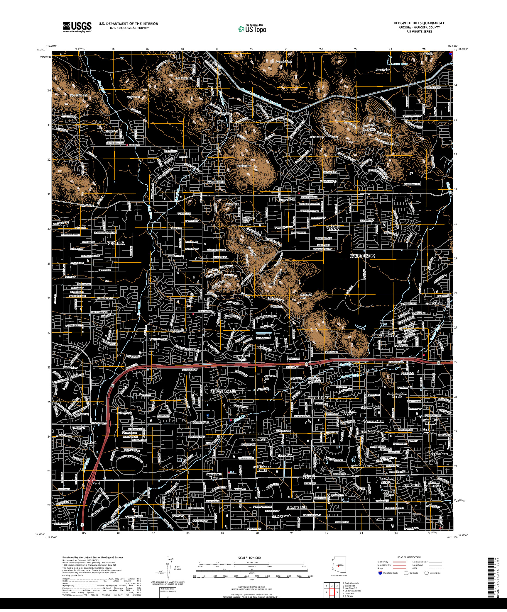 USGS US TOPO 7.5-MINUTE MAP FOR HEDGPETH HILLS, AZ 2018