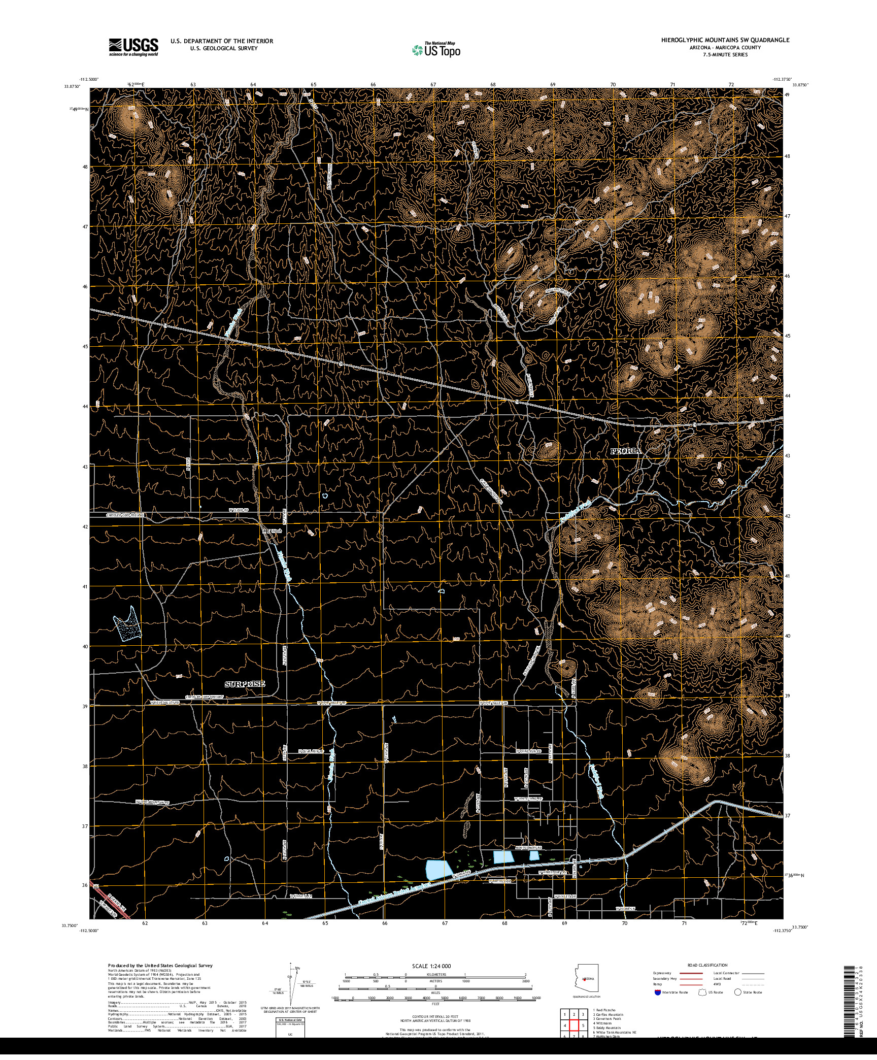 USGS US TOPO 7.5-MINUTE MAP FOR HIEROGLYPHIC MOUNTAINS SW, AZ 2018