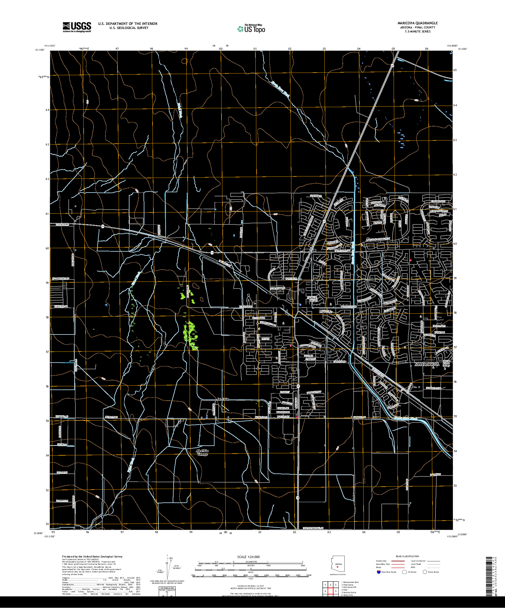 USGS US TOPO 7.5-MINUTE MAP FOR MARICOPA, AZ 2018