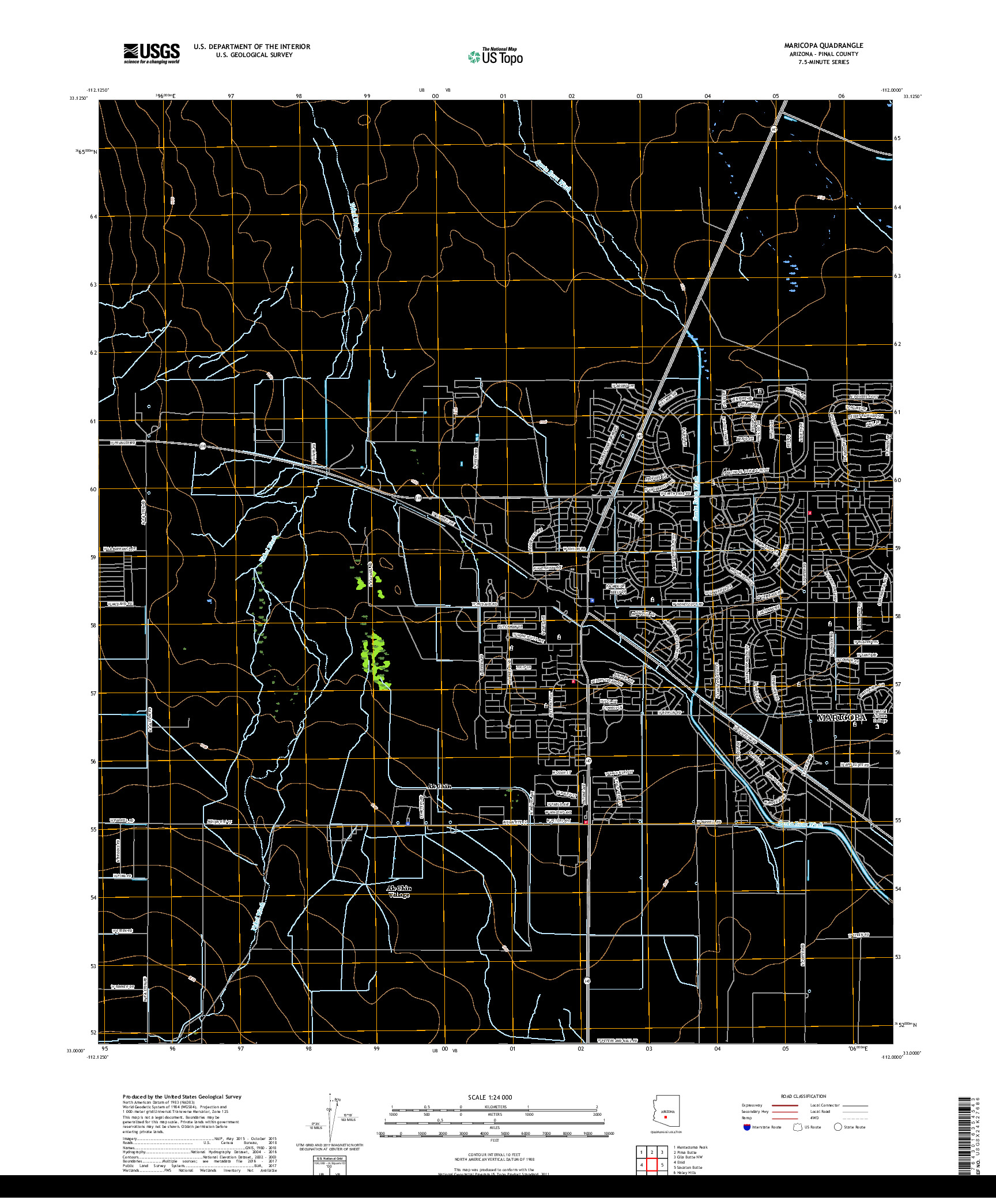 USGS US TOPO 7.5-MINUTE MAP FOR MARICOPA, AZ 2018