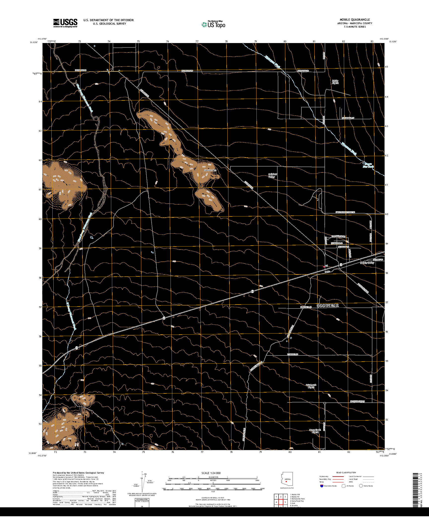 USGS US TOPO 7.5-MINUTE MAP FOR MOBILE, AZ 2018