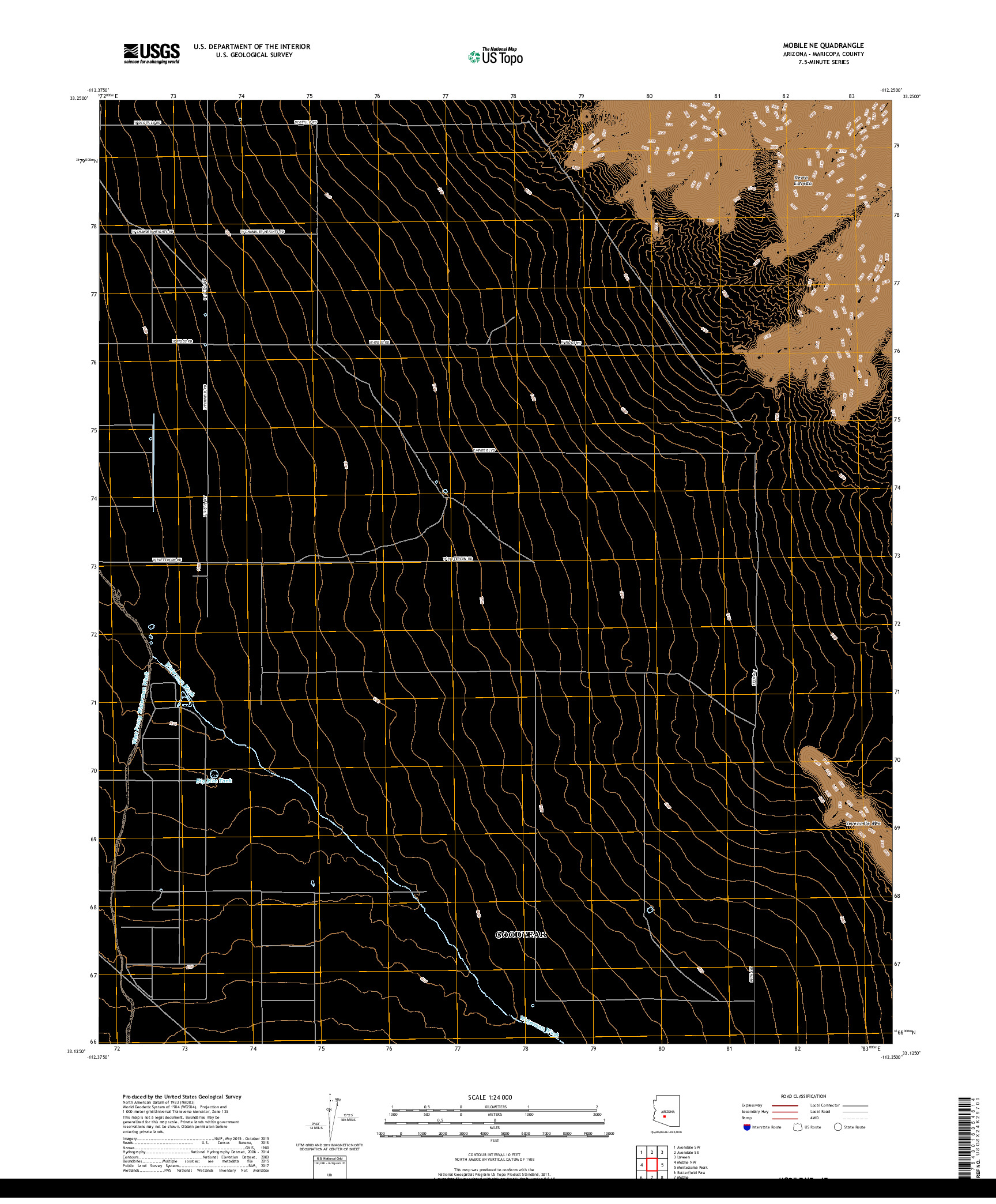 USGS US TOPO 7.5-MINUTE MAP FOR MOBILE NE, AZ 2018