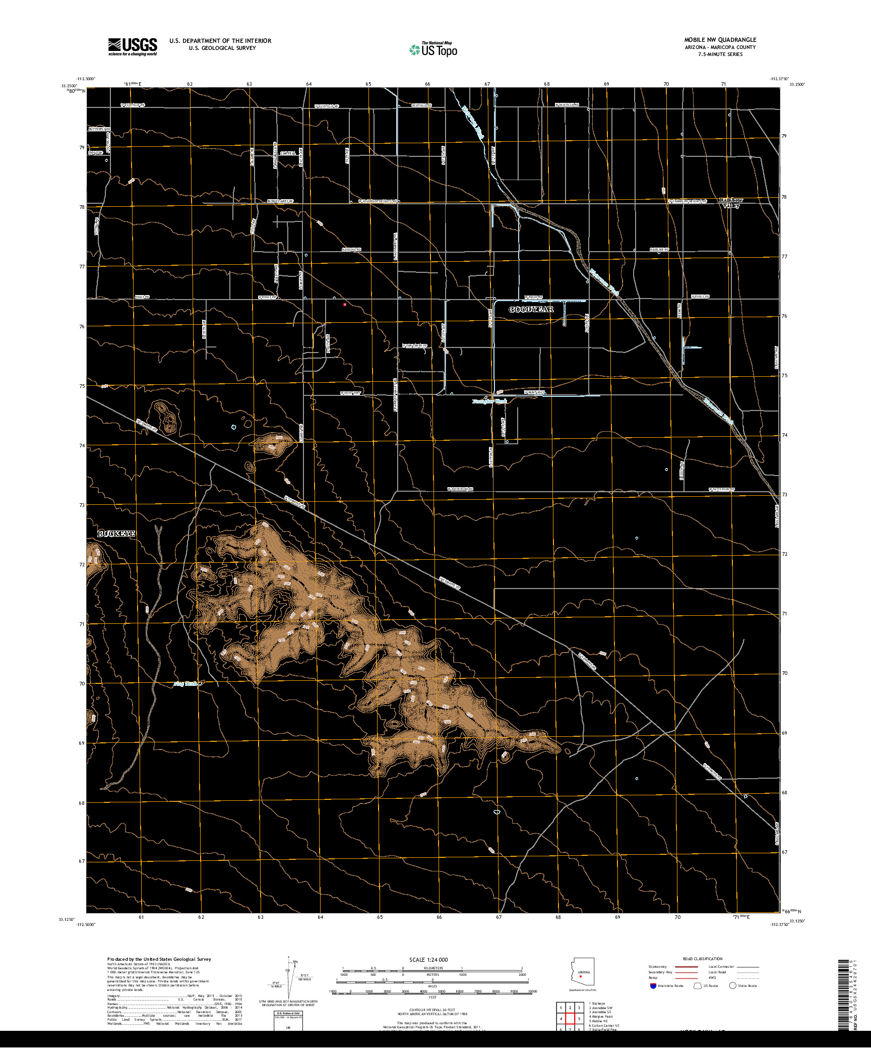 USGS US TOPO 7.5-MINUTE MAP FOR MOBILE NW, AZ 2018