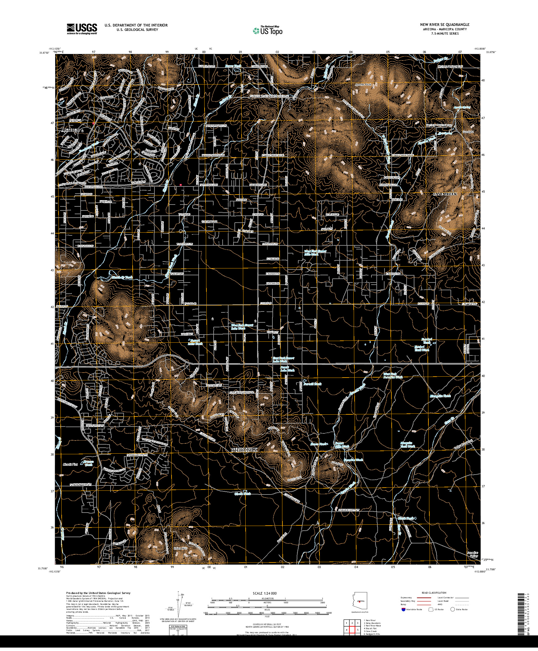 USGS US TOPO 7.5-MINUTE MAP FOR NEW RIVER SE, AZ 2018