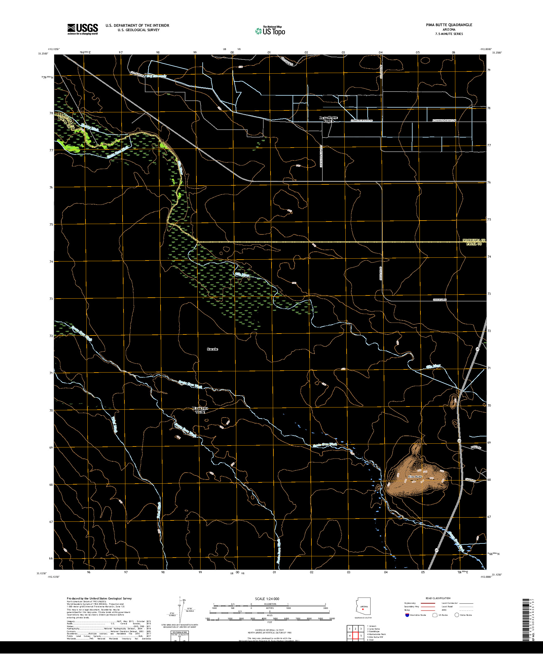 USGS US TOPO 7.5-MINUTE MAP FOR PIMA BUTTE, AZ 2018