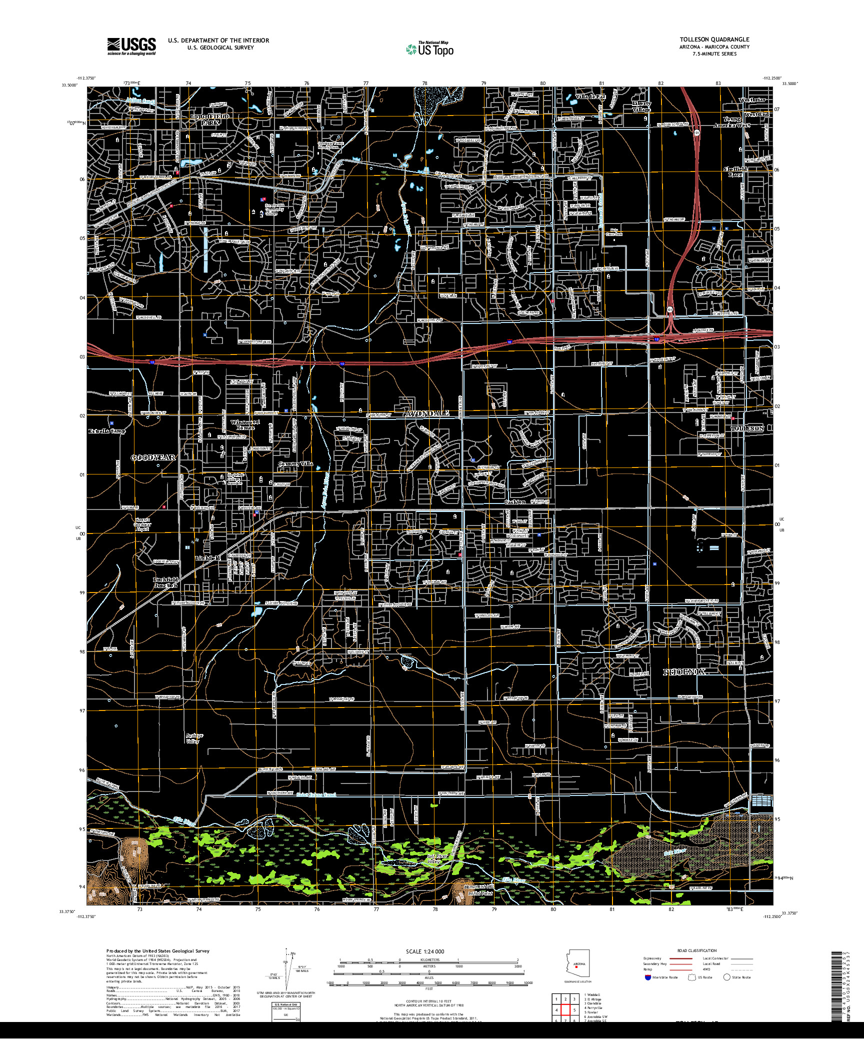 USGS US TOPO 7.5-MINUTE MAP FOR TOLLESON, AZ 2018