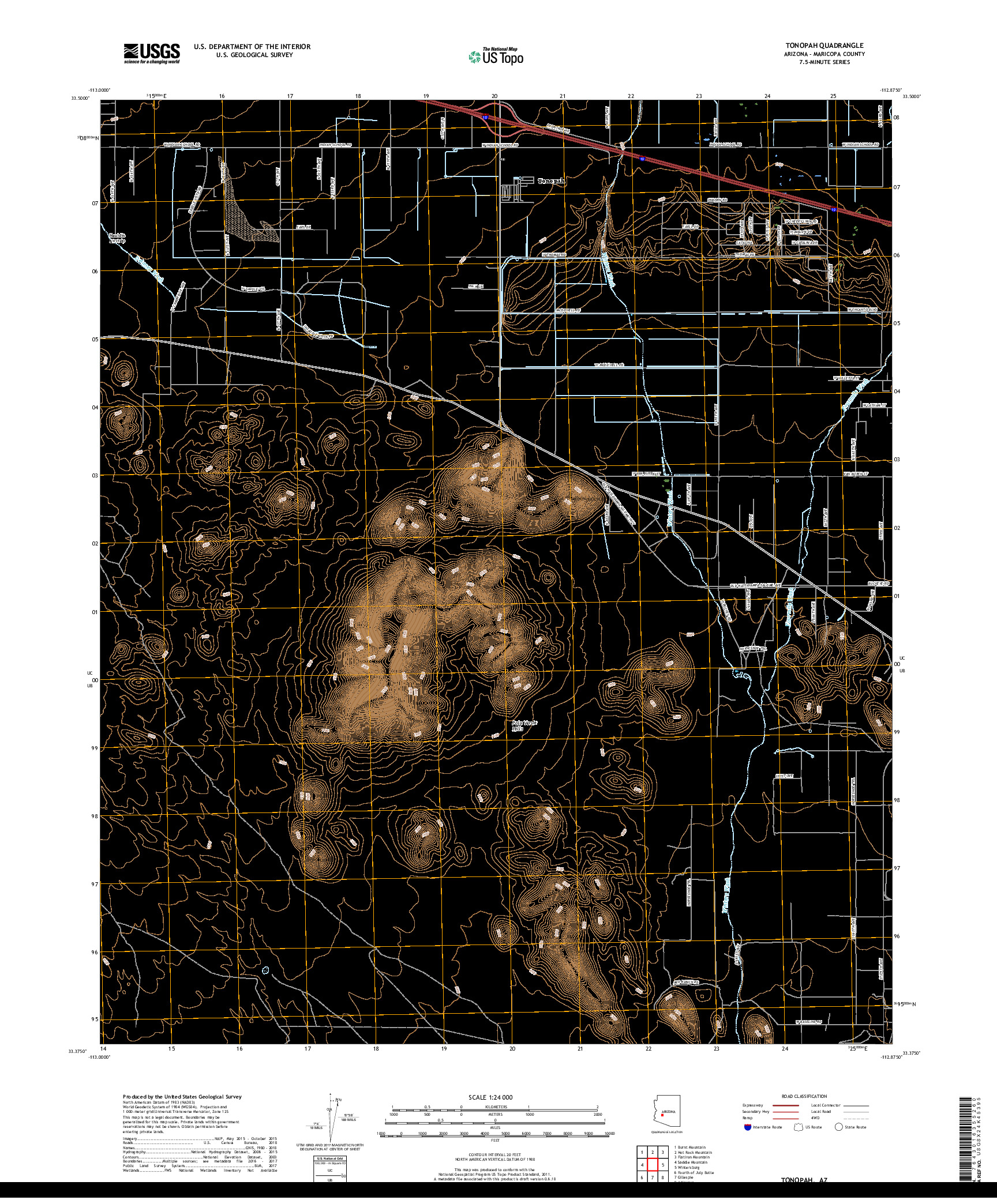 USGS US TOPO 7.5-MINUTE MAP FOR TONOPAH, AZ 2018