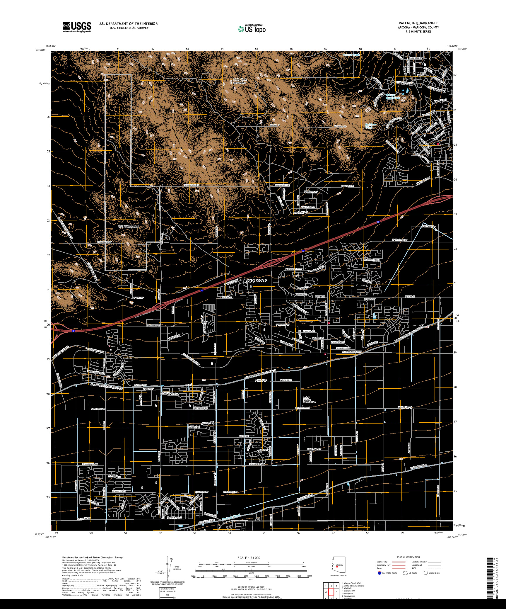 USGS US TOPO 7.5-MINUTE MAP FOR VALENCIA, AZ 2018